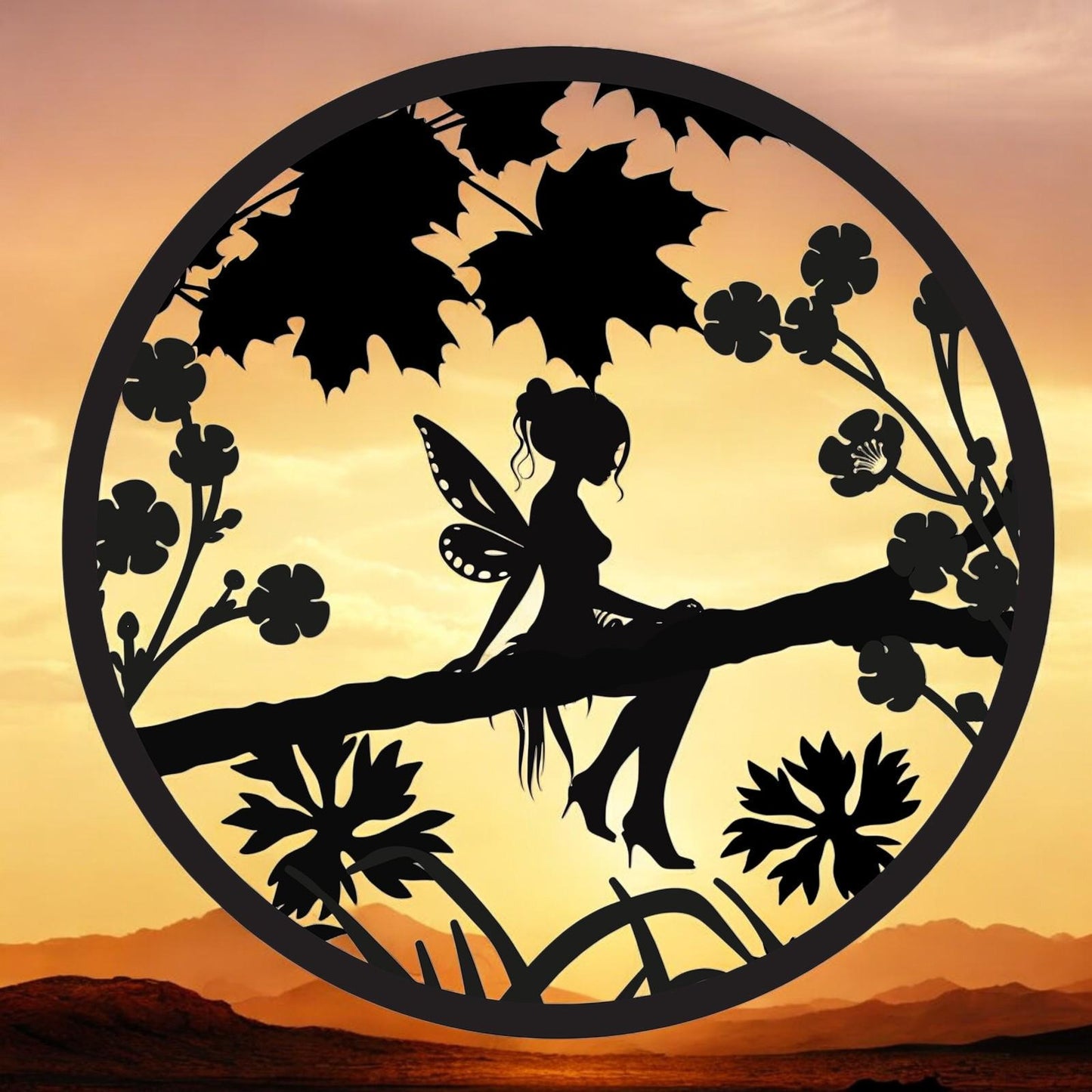 Fairy Silhouette Solar Backlit Wall Art – 50 x 50 CM | Solar-Powered Metal LED Wall Décor for Indoor & Outdoor | Garden Art