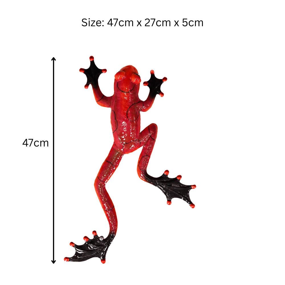 Red Metal Frog Wall Art – 47 x 27 x 5 CM | 3D Hand-Painted Metal Frog Décor