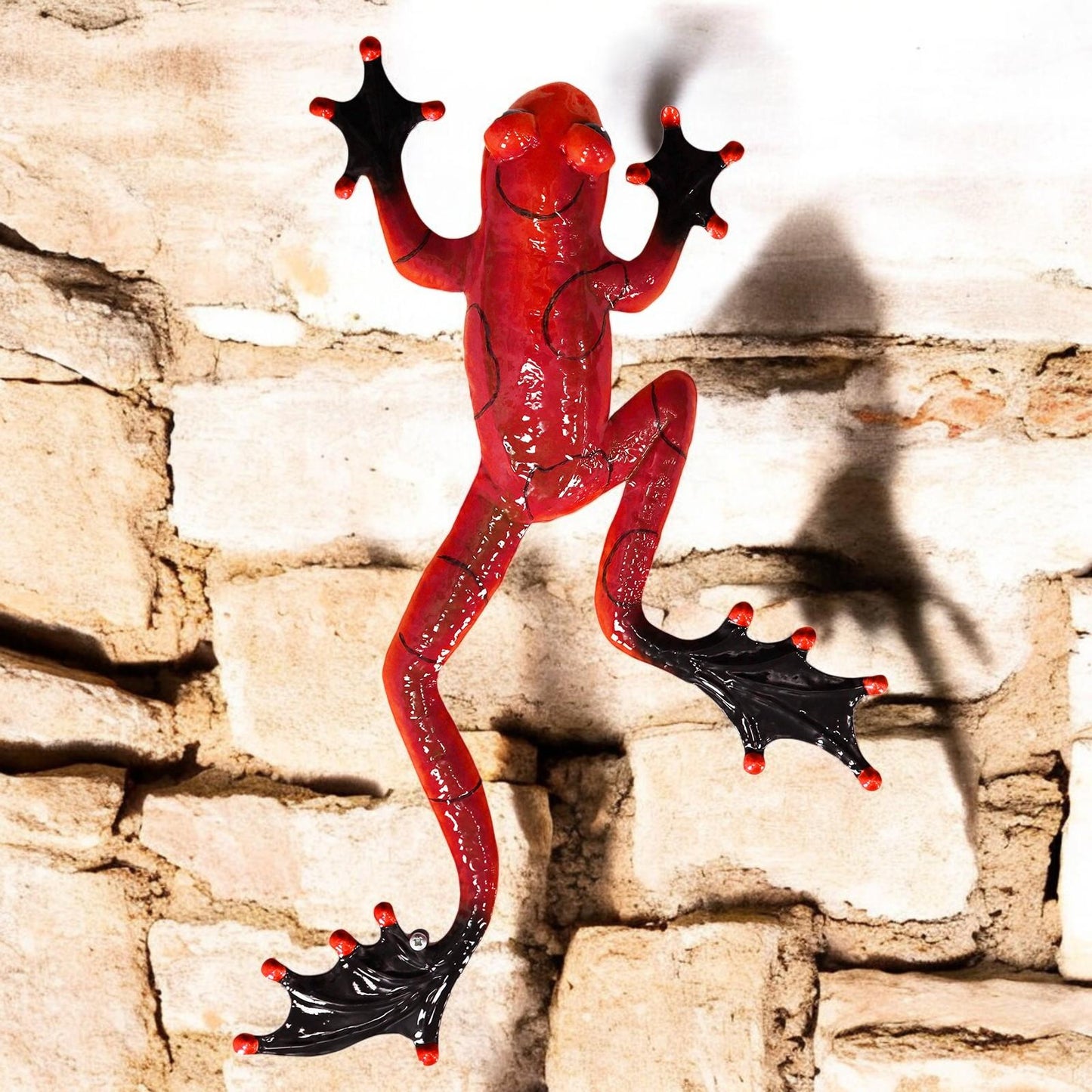 Red Metal Frog Wall Art – 47 x 27 x 5 CM | 3D Hand-Painted Metal Frog Décor