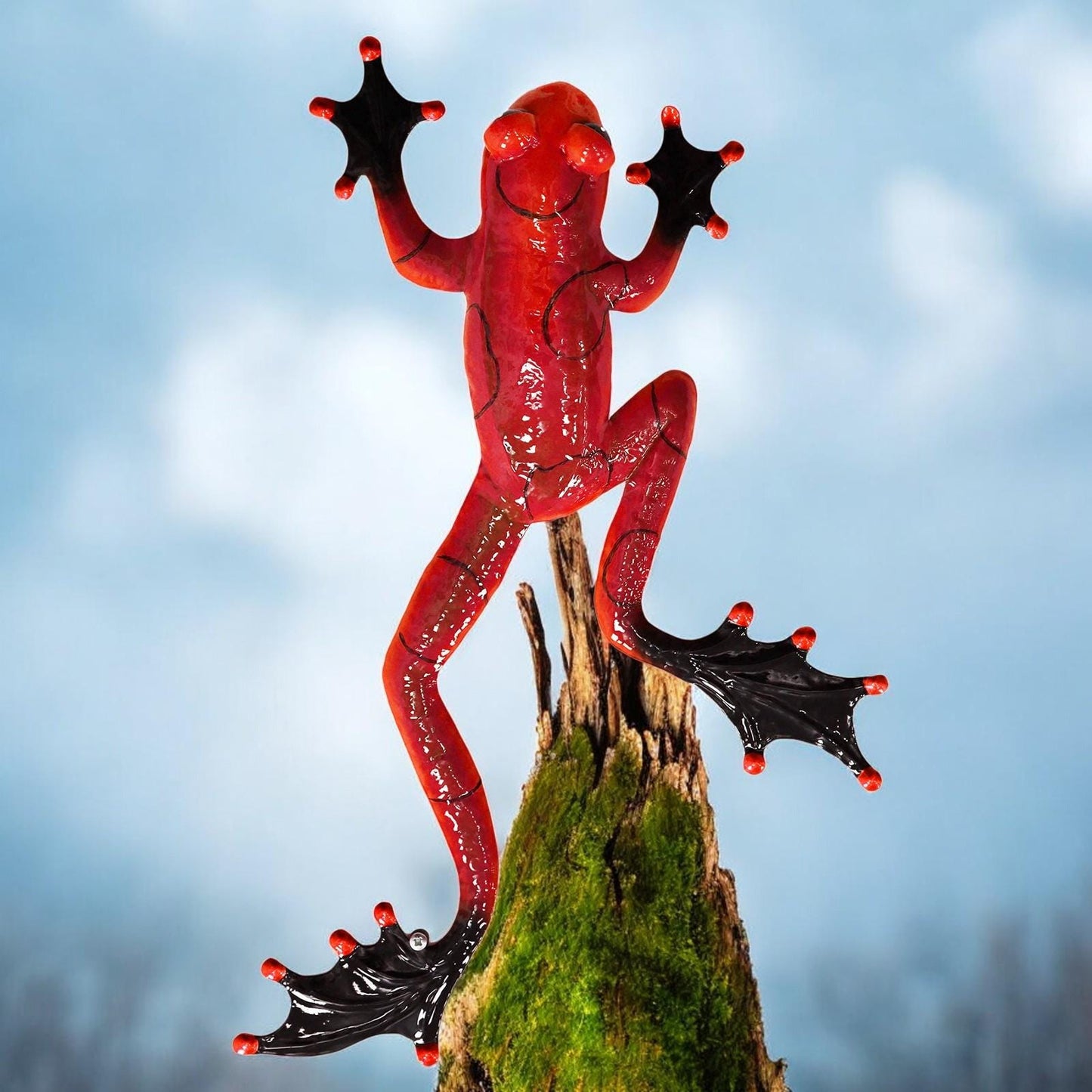 Red Metal Frog Wall Art – 47 x 27 x 5 CM | 3D Hand-Painted Metal Frog Décor