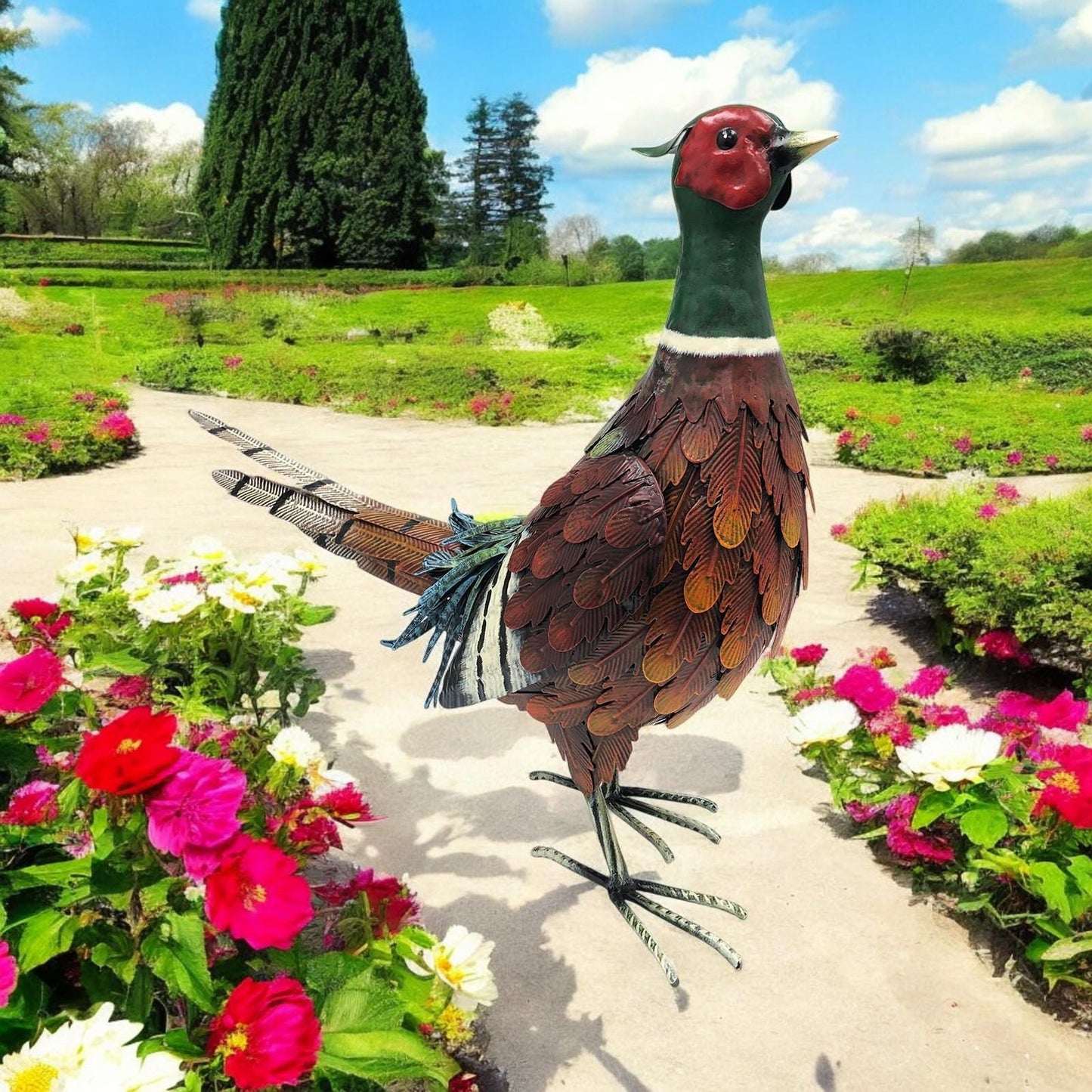 Metal Ring-Necked Pheasant β 50 x 15 x 40 CM | Handcrafted Metal Bird Garden Ornament