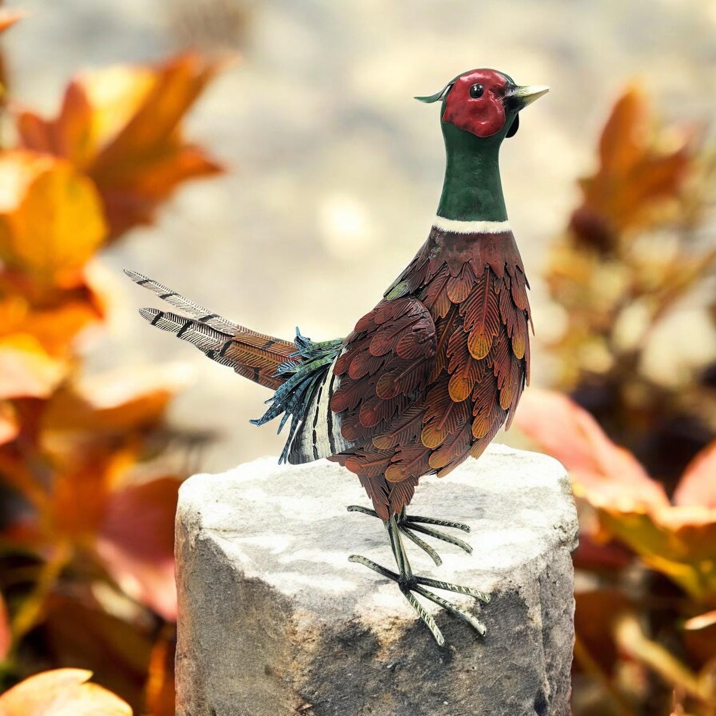 Metal Ring-Necked Pheasant β 50 x 15 x 40 CM | Handcrafted Metal Bird Garden Ornament