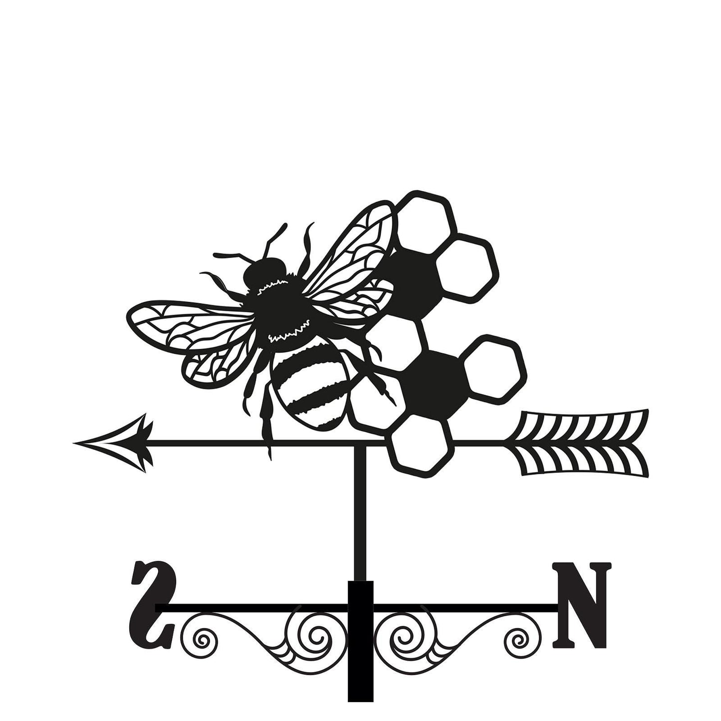 Metal Bee Silhouette Weathervane β 65 x 34 x 29 CM | Decorative Outdoor Wind Vane for Garden, Roof, Fence & Shed