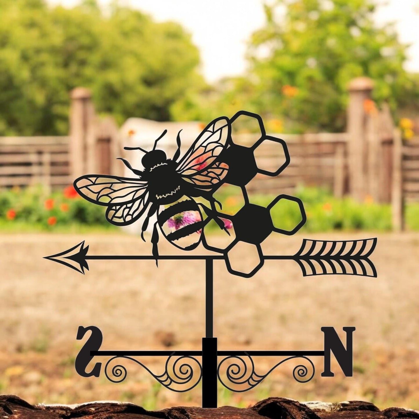 Metal Bee Silhouette Weathervane β 65 x 34 x 29 CM | Decorative Outdoor Wind Vane for Garden, Roof, Fence & Shed