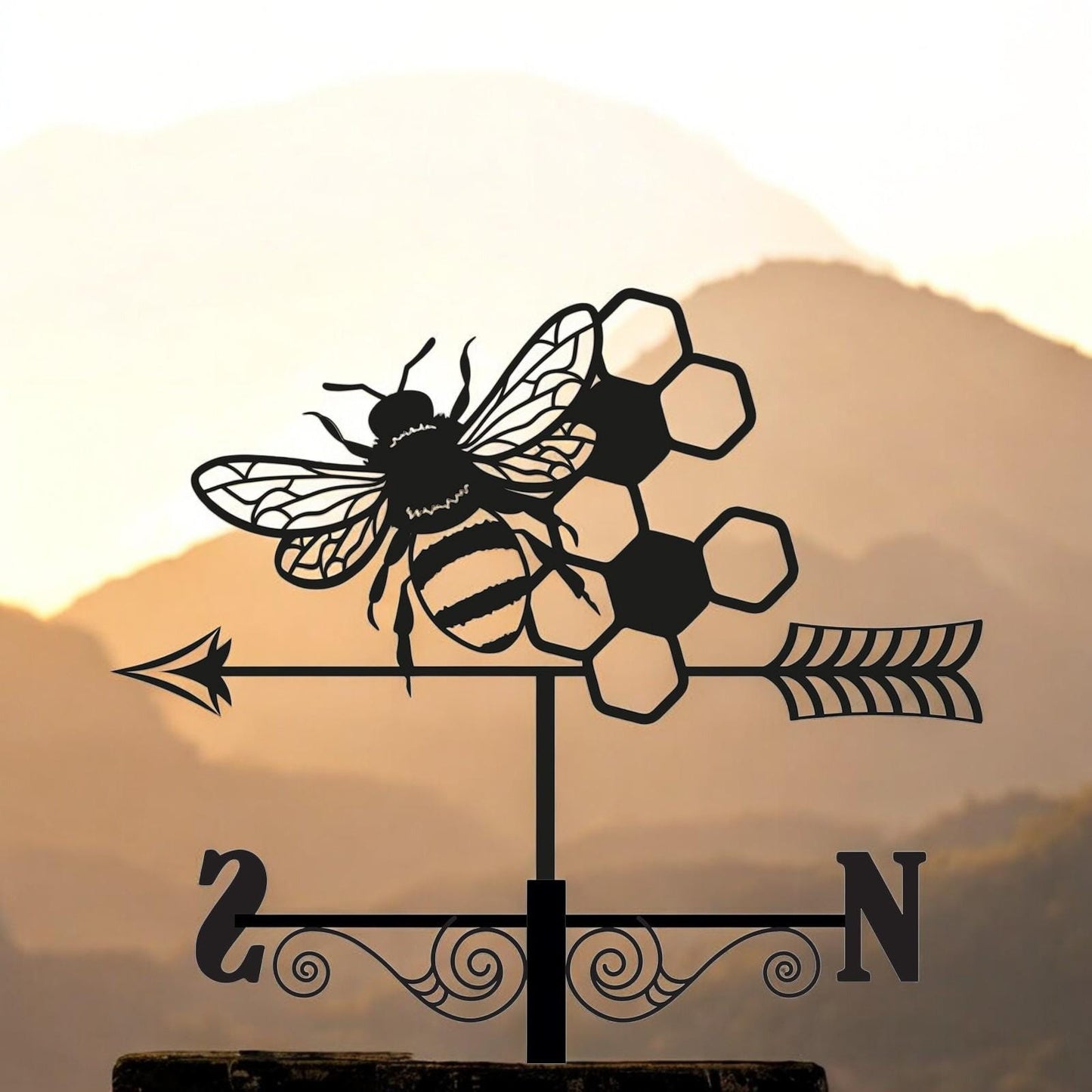 Metal Bee Silhouette Weathervane β 65 x 34 x 29 CM | Decorative Outdoor Wind Vane for Garden, Roof, Fence & Shed