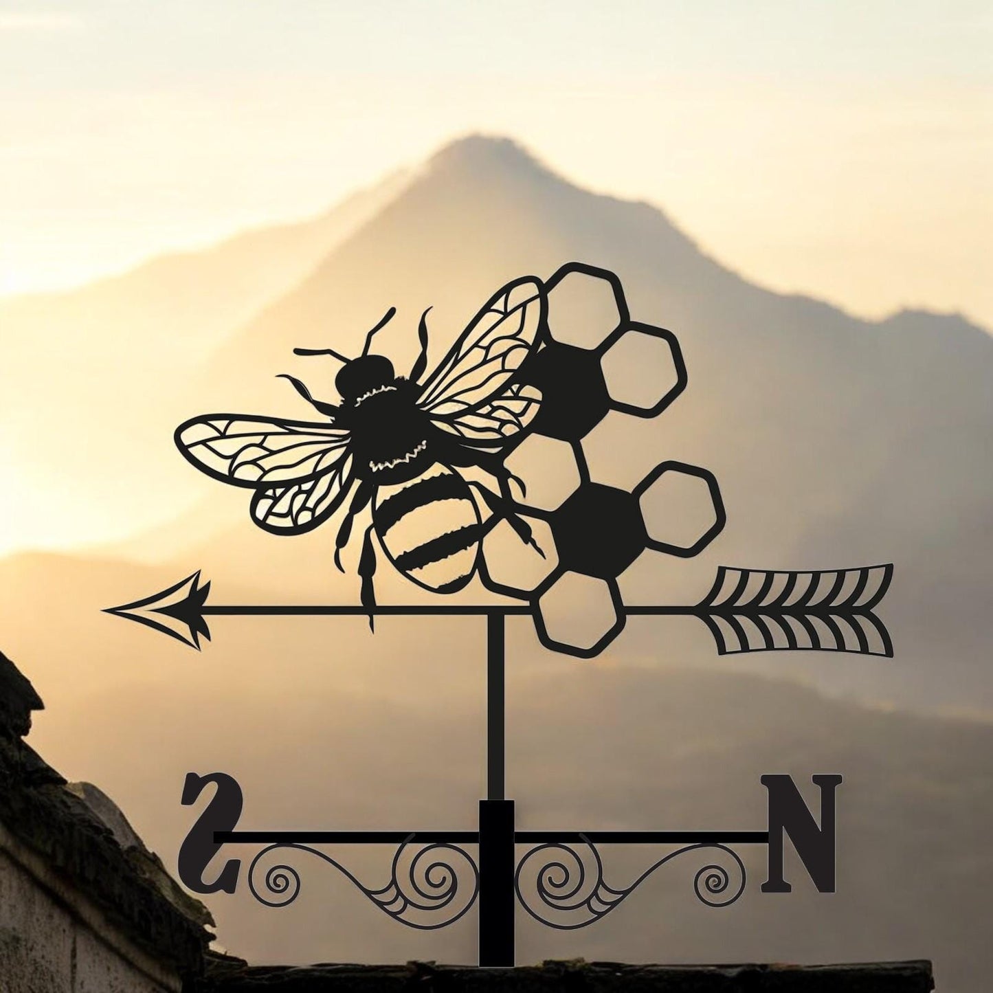 Metal Bee Silhouette Weathervane β 65 x 34 x 29 CM | Decorative Outdoor Wind Vane for Garden, Roof, Fence & Shed