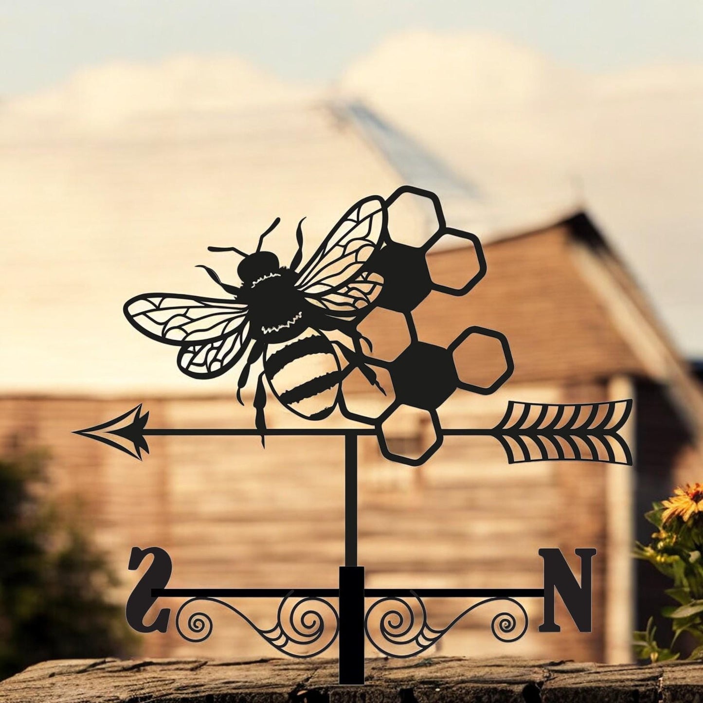 Metal Bee Silhouette Weathervane β 65 x 34 x 29 CM | Decorative Outdoor Wind Vane for Garden, Roof, Fence & Shed