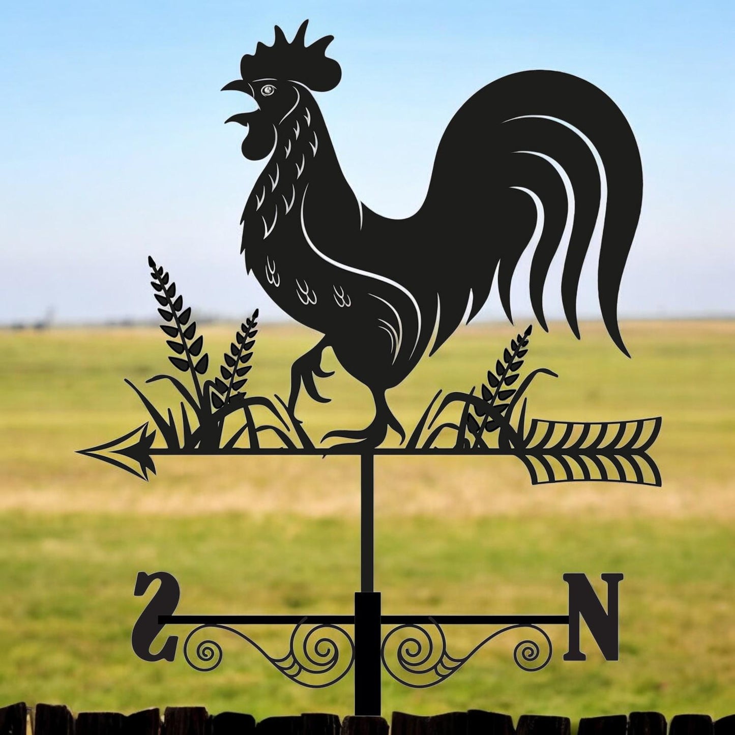 Metal Cockerel Silhouette Weathervane β 65 x 34 x 29 CM | Decorative Rooster Wind Vane for Garden, Barn, Roof & Fence