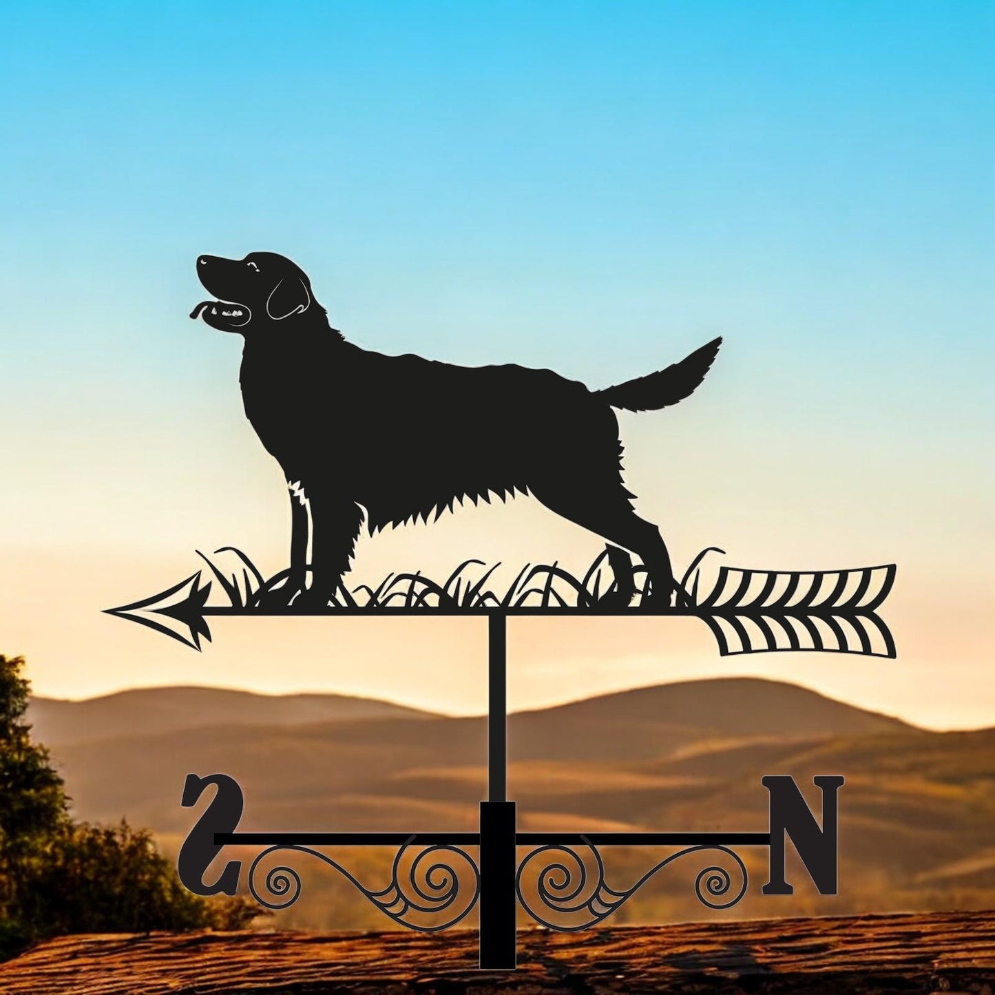 Metal Golden Retriever Silhouette Weathervane, Decorative Dog Wind Vane for Garden, Barn, Roof & Fence