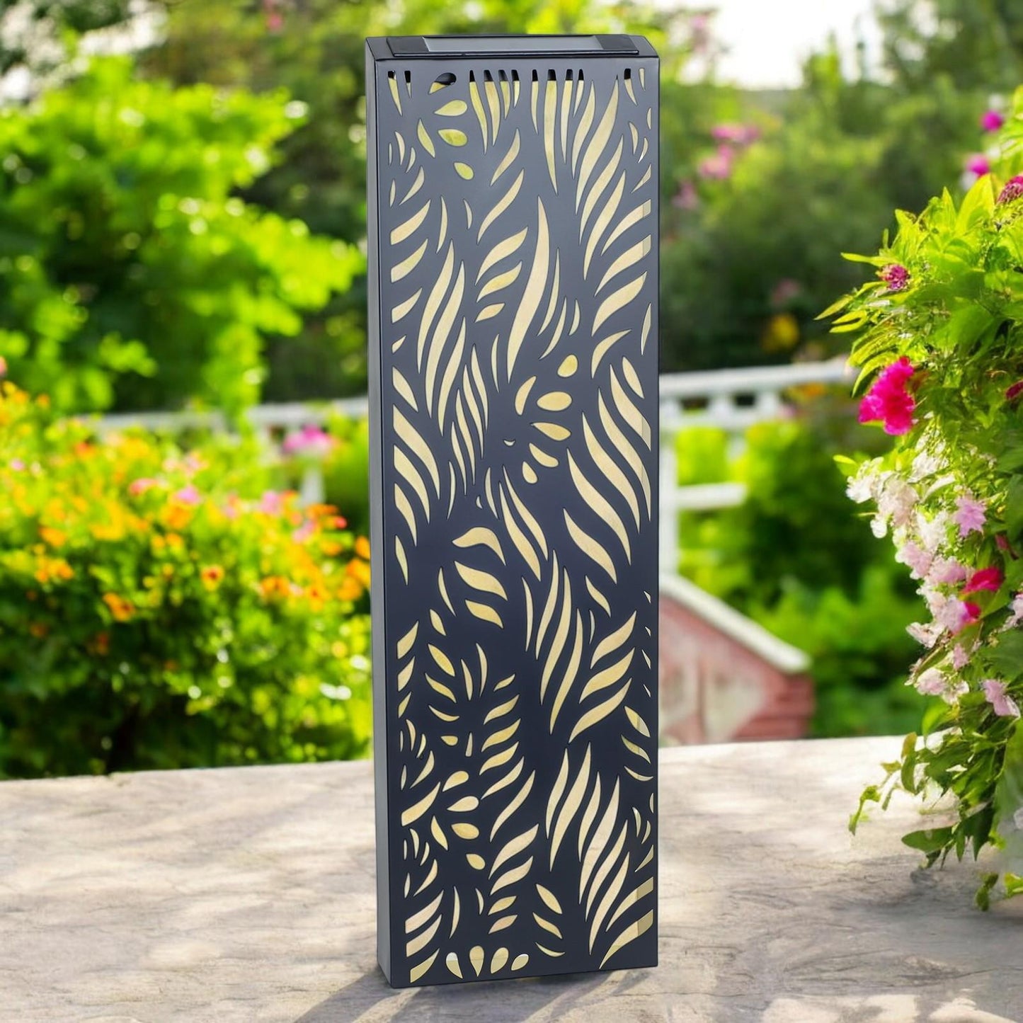 Metal Leaf Solar Wall Panel β 60 x 20 x 5 CM | Elegant Solar-Powered Outdoor Wall Art | Weatherproof Metal Garden Decor
