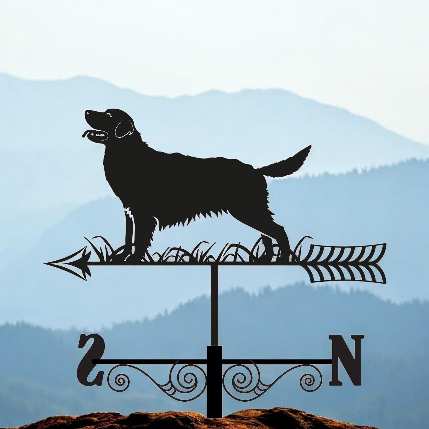 Metal Golden Retriever Silhouette Weathervane, Decorative Dog Wind Vane for Garden, Barn, Roof & Fence