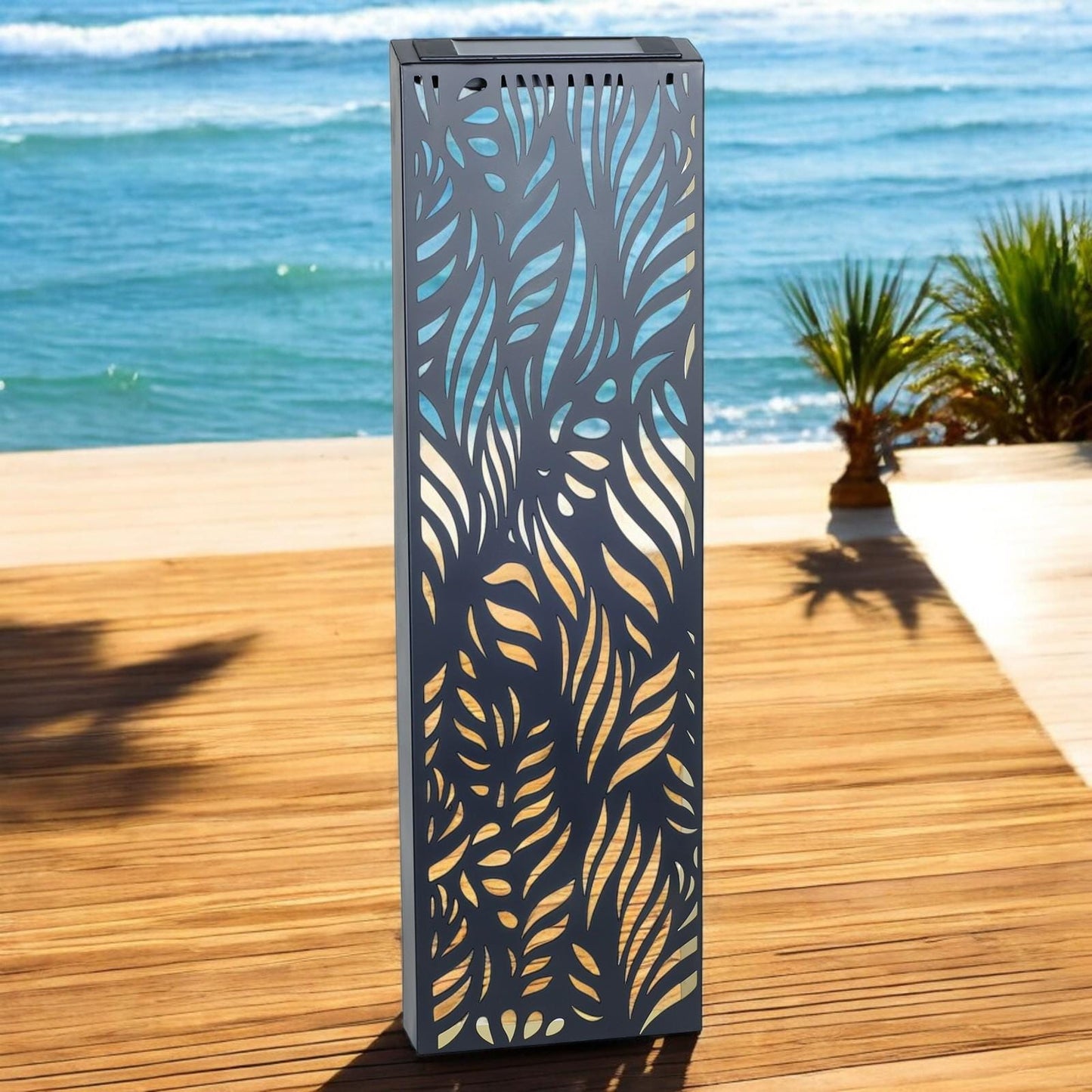 Metal Leaf Solar Wall Panel β 60 x 20 x 5 CM | Elegant Solar-Powered Outdoor Wall Art | Weatherproof Metal Garden Decor
