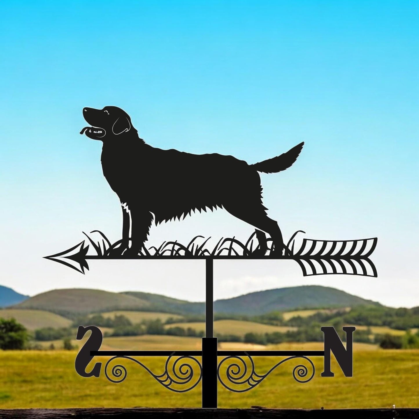 Metal Golden Retriever Silhouette Weathervane, Decorative Dog Wind Vane for Garden, Barn, Roof & Fence