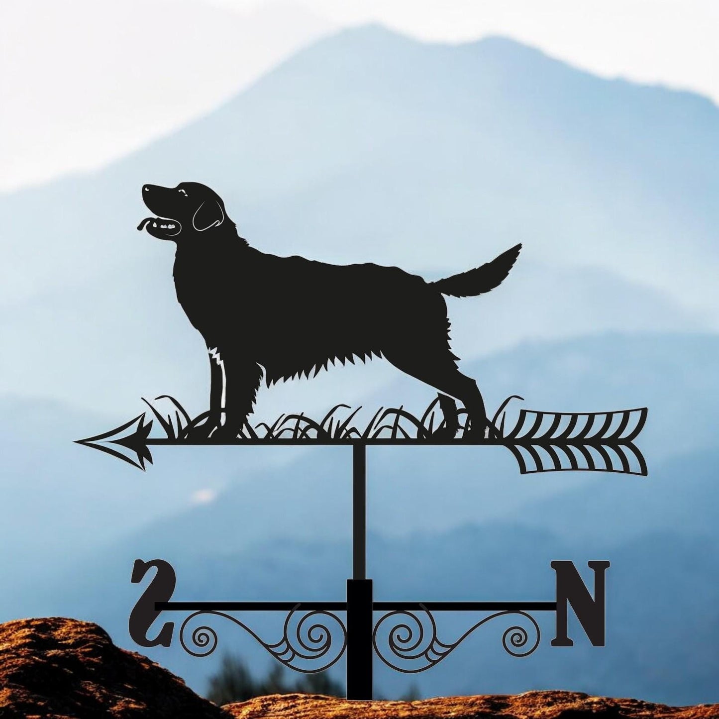 Metal Golden Retriever Silhouette Weathervane, Decorative Dog Wind Vane for Garden, Barn, Roof & Fence