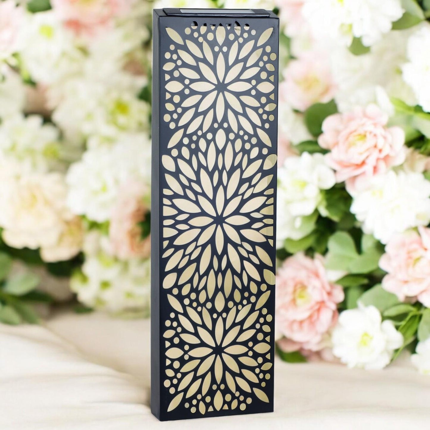 Metal Flower Solar Wall Panel β 60 x 20 x 5 CM | Solar-Powered Outdoor Wall Art | Weatherproof Metal Garden Decor