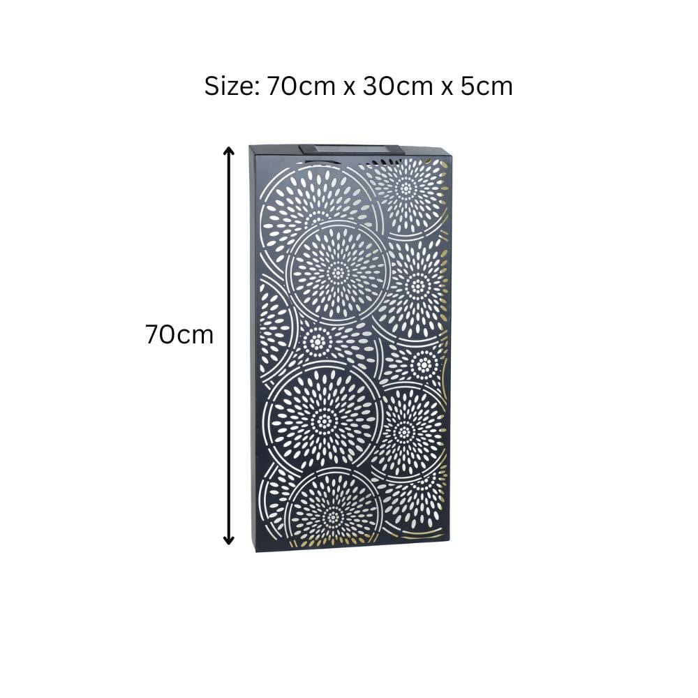 Large Metal Moroccan Solar Wall Panel – 70 x 30 x 5 CM | Solar-Powered Outdoor Wall Art | Weatherproof Decorative Garden Panel