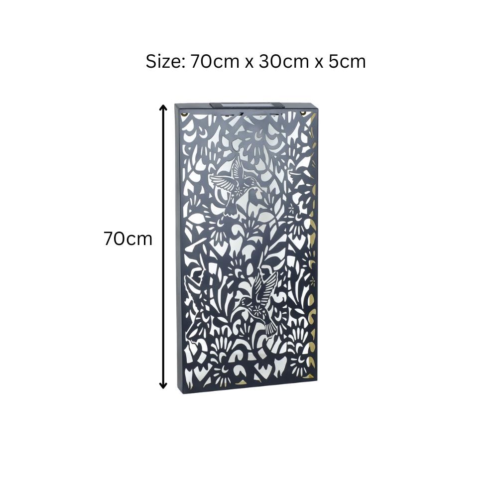 Large Metal Hummingbird Solar Wall Panel – 70 x 30 x 5 CM | Solar-Powered Outdoor Wall Art | Weatherproof LED Garden Panel for Patio