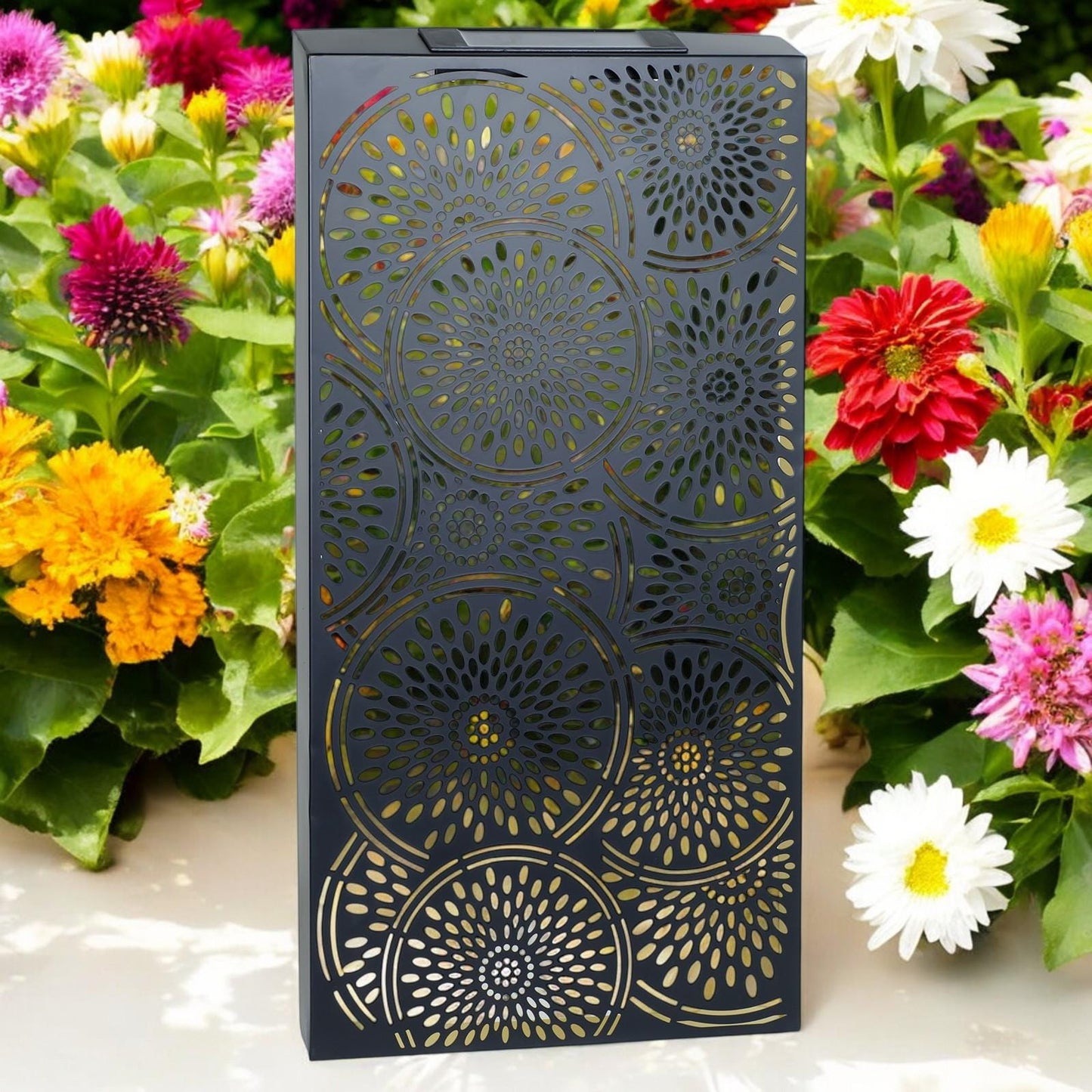 Large Metal Moroccan Solar Wall Panel – 70 x 30 x 5 CM | Solar-Powered Outdoor Wall Art | Weatherproof Decorative Garden Panel