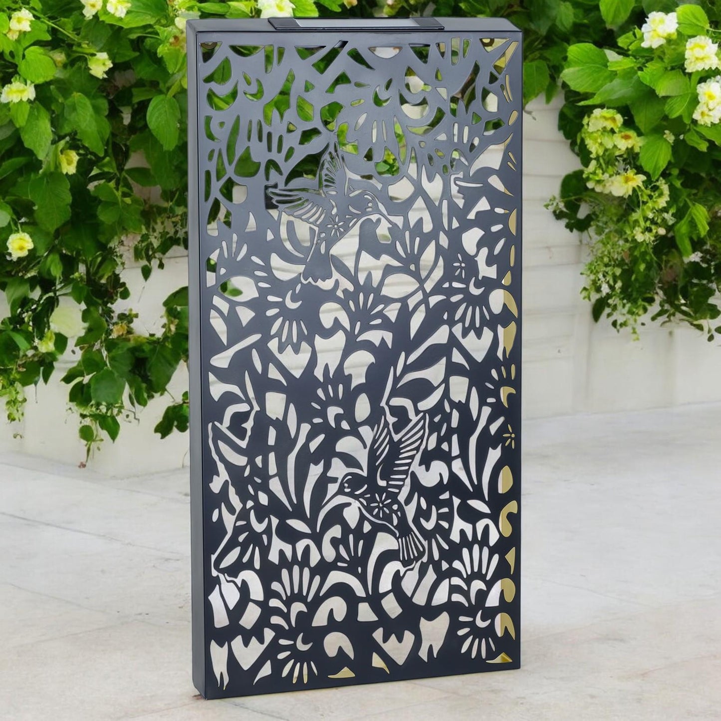 Large Metal Hummingbird Solar Wall Panel – 70 x 30 x 5 CM | Solar-Powered Outdoor Wall Art | Weatherproof LED Garden Panel for Patio