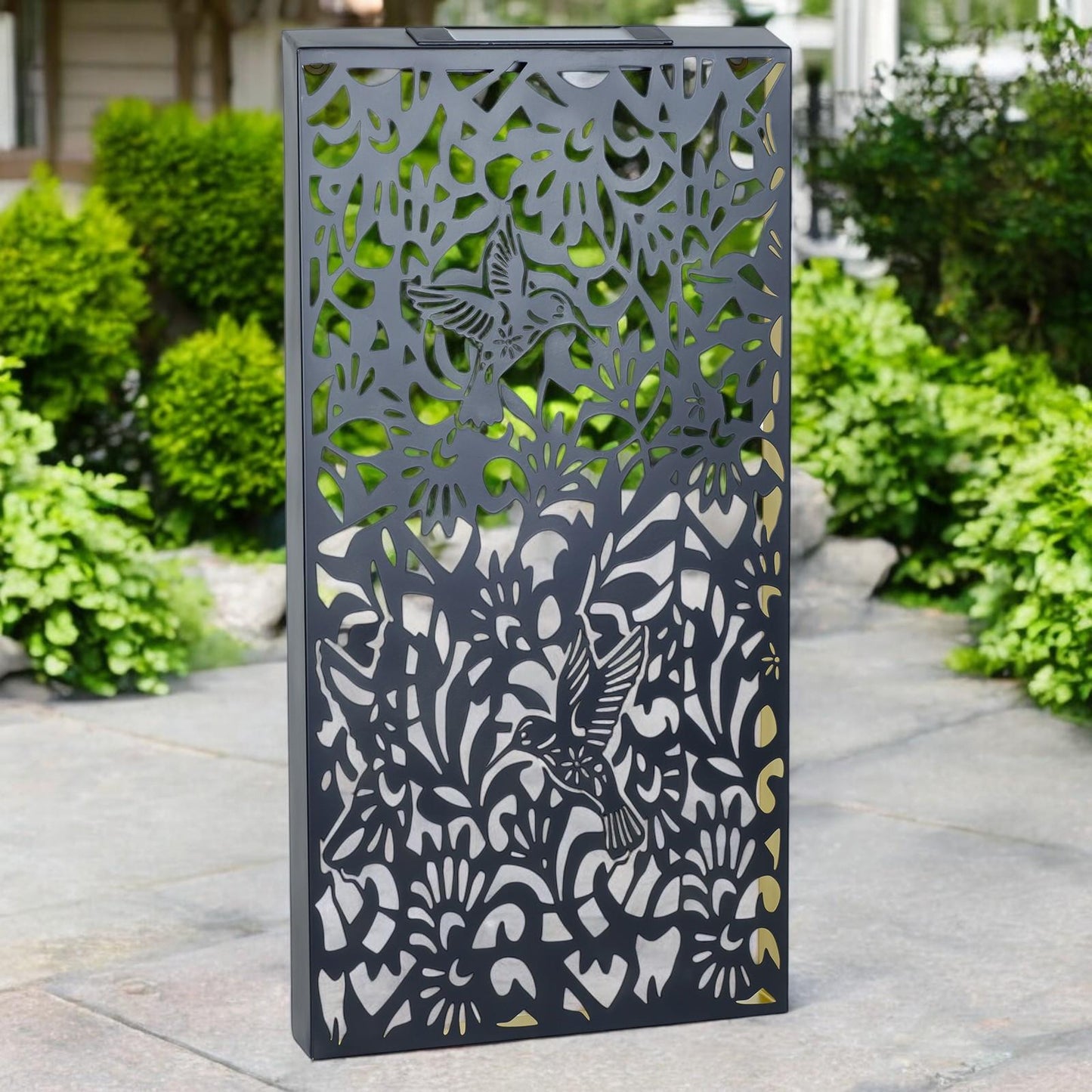 Large Metal Hummingbird Solar Wall Panel – 70 x 30 x 5 CM | Solar-Powered Outdoor Wall Art | Weatherproof LED Garden Panel for Patio