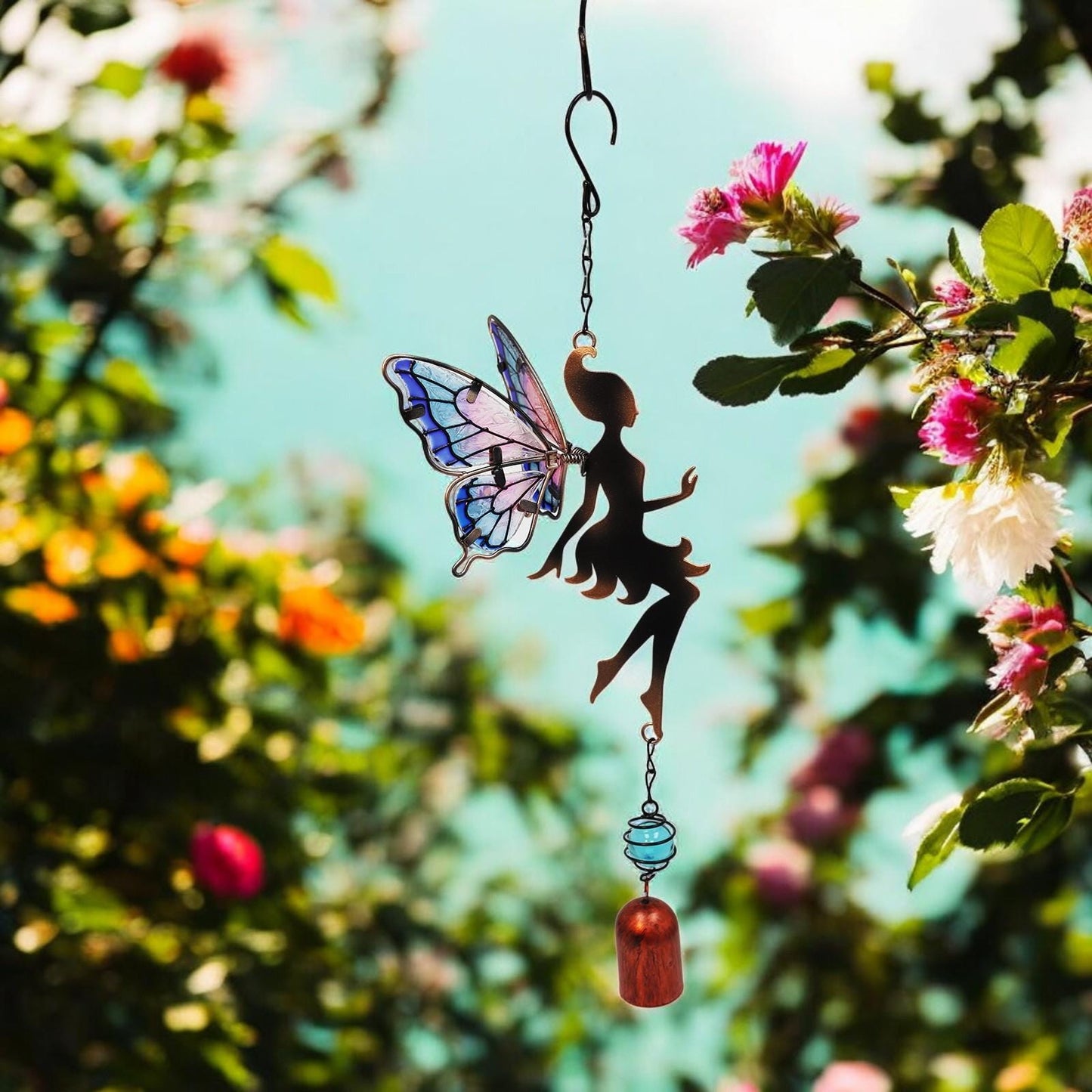 Lilac Hanging Fairy Bell Chime – Enchanting Outdoor Wind Chime for Garden, Patio & Home Décor – Soothing Fairy Bell with Delicate Chimes