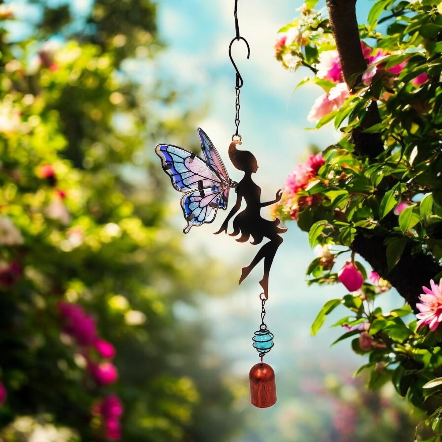Lilac Hanging Fairy Bell Chime – Enchanting Outdoor Wind Chime for Garden, Patio & Home Décor – Soothing Fairy Bell with Delicate Chimes