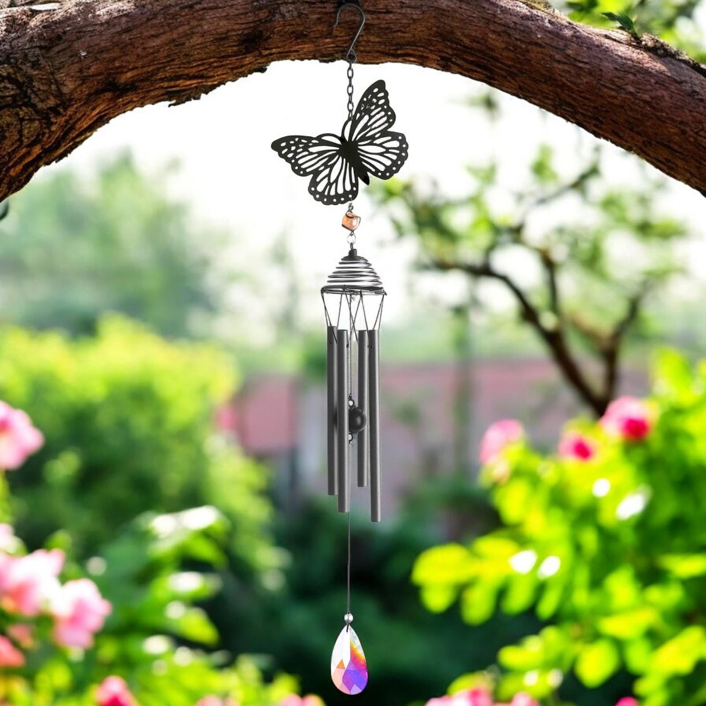 Silhouette Butterfly Wind Chime - Elegant Black Design for Garden Décor