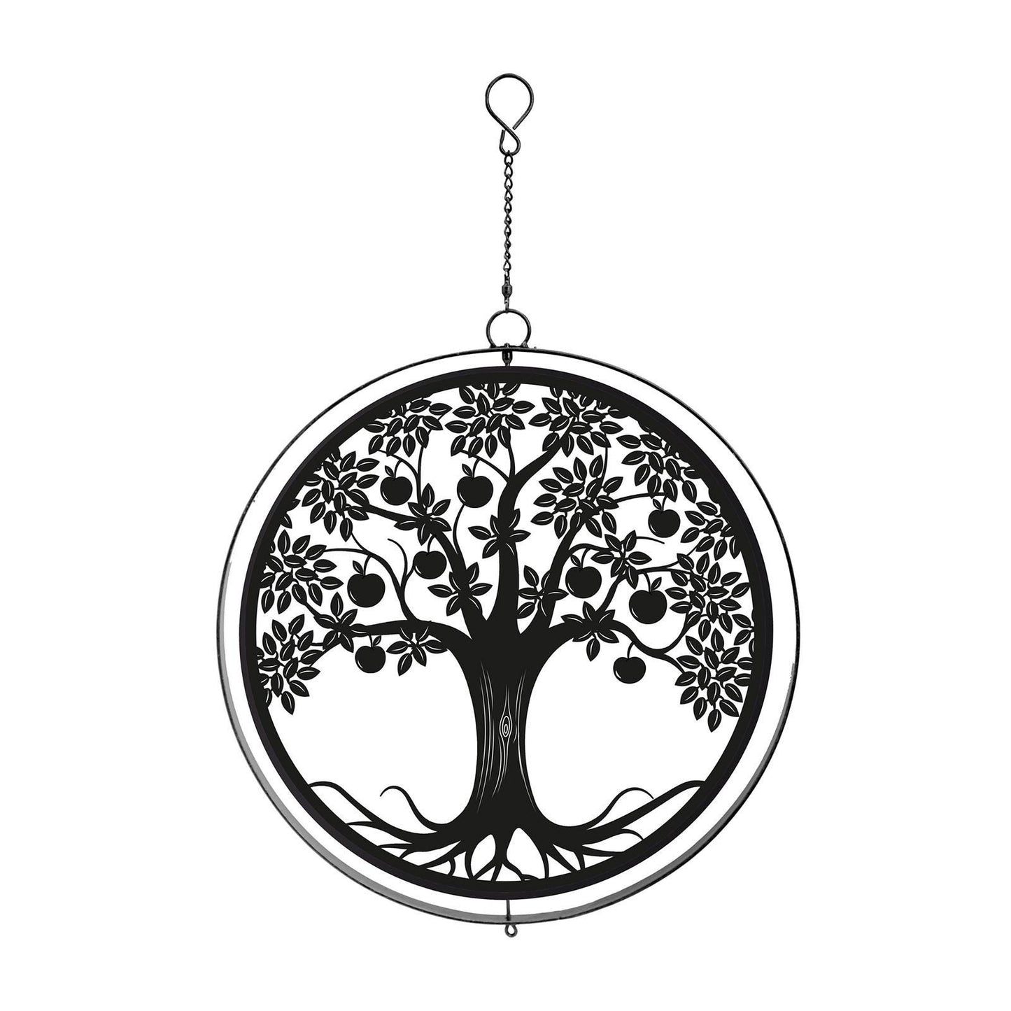 Black Metal Apple Tree Spinner Hanging Silhouette Décor for Garden Patio Backyard Nature Lover Gift