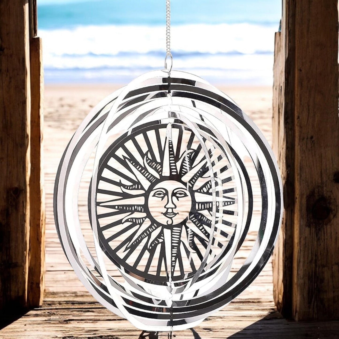 Sun Wind Spinner - Stainless Steel Hanging Garden Décor, Outdoor Metal Art, Solar-Themed Yard Ornament, Kinetic Spinner, Unique Gift