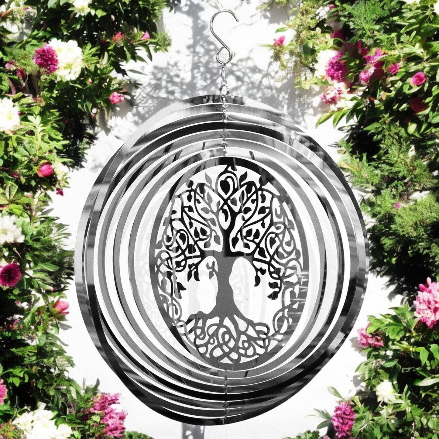Tree of Life Wind Spinner - Stainless Steel Hanging Garden Décor, Outdoor Metal Art, Spiritual Home Gift, Garden Ornament, Kinetic Spinner