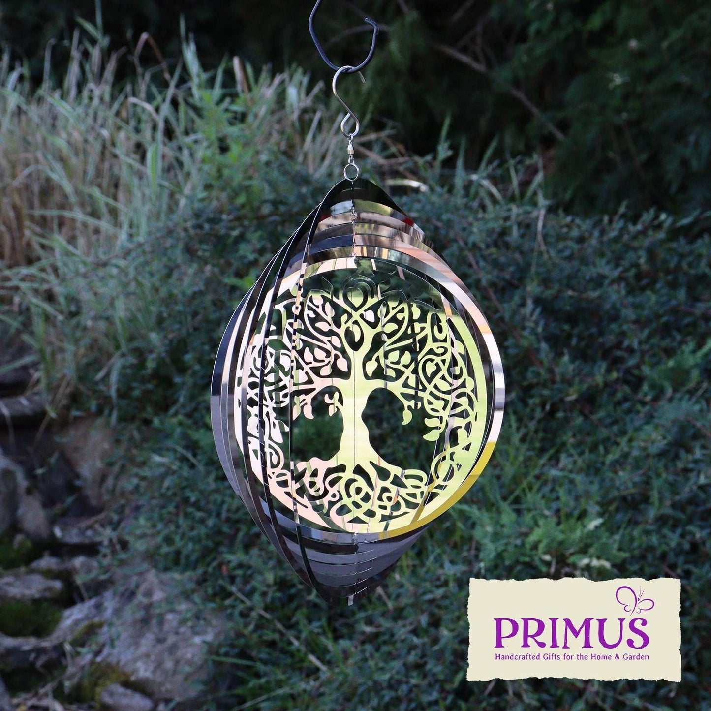 Tree of Life Wind Spinner - Stainless Steel Hanging Garden Décor, Outdoor Metal Art, Spiritual Home Gift, Garden Ornament, Kinetic Spinner