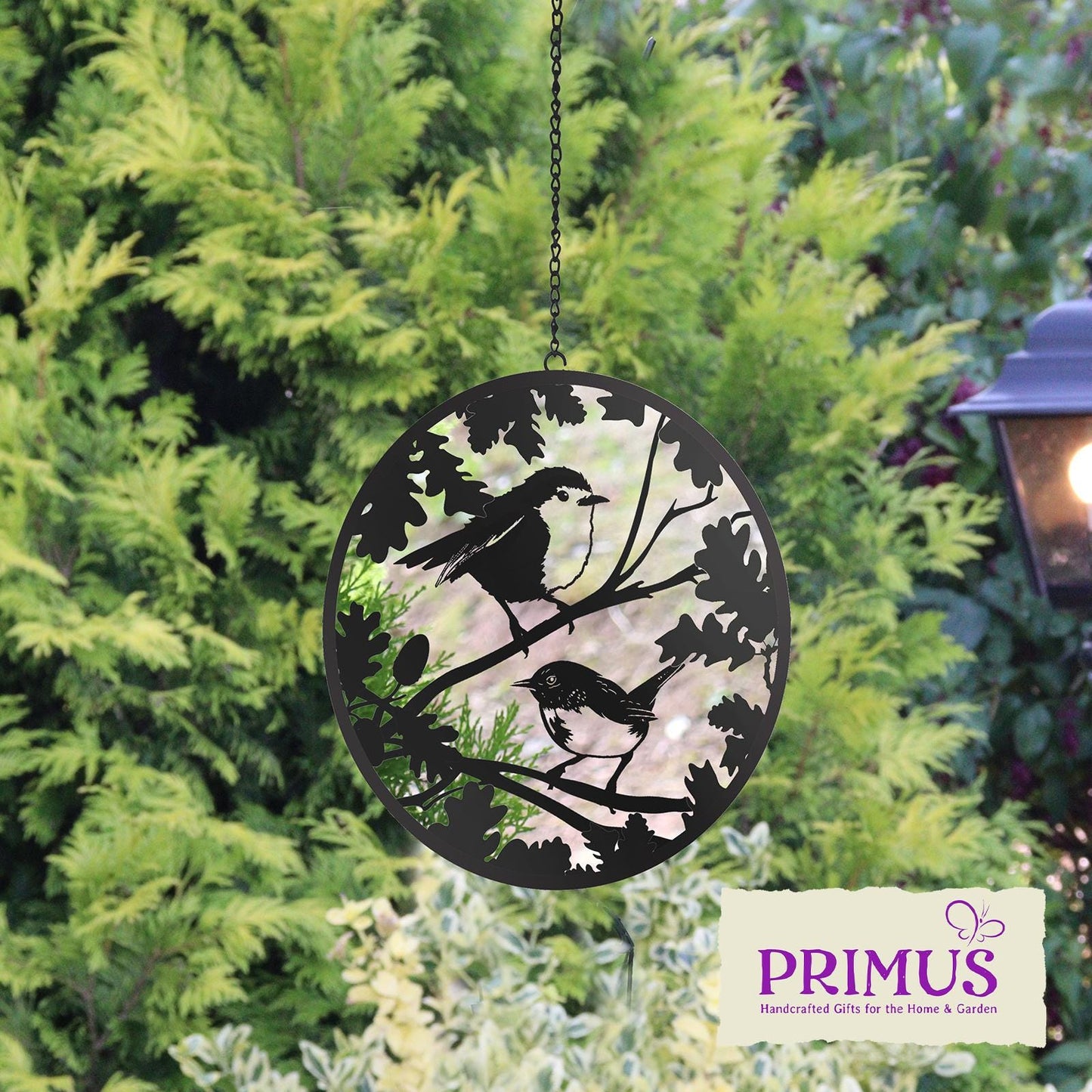Black Robin and Wren Hanging Mirror Silhouette, Bird Wall Art for Home & Garden Décor