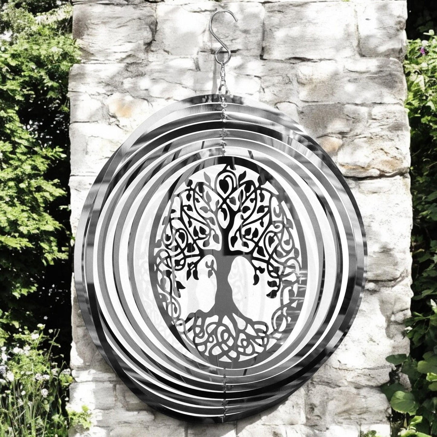 Tree of Life Wind Spinner - Stainless Steel Hanging Garden Décor, Outdoor Metal Art, Spiritual Home Gift, Garden Ornament, Kinetic Spinner