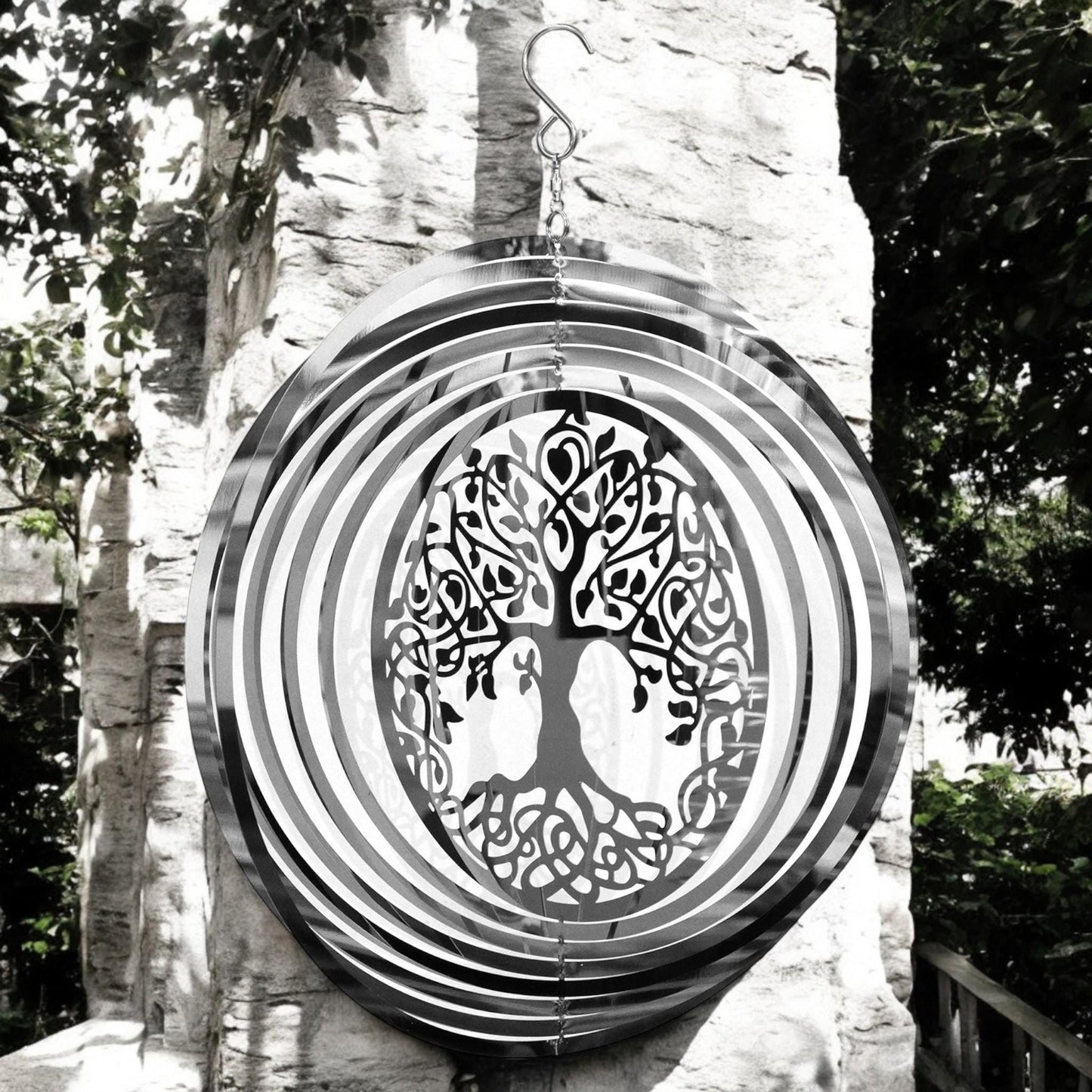 Tree of Life Wind Spinner - Stainless Steel Hanging Garden Décor, Outdoor Metal Art, Spiritual Home Gift, Garden Ornament, Kinetic Spinner