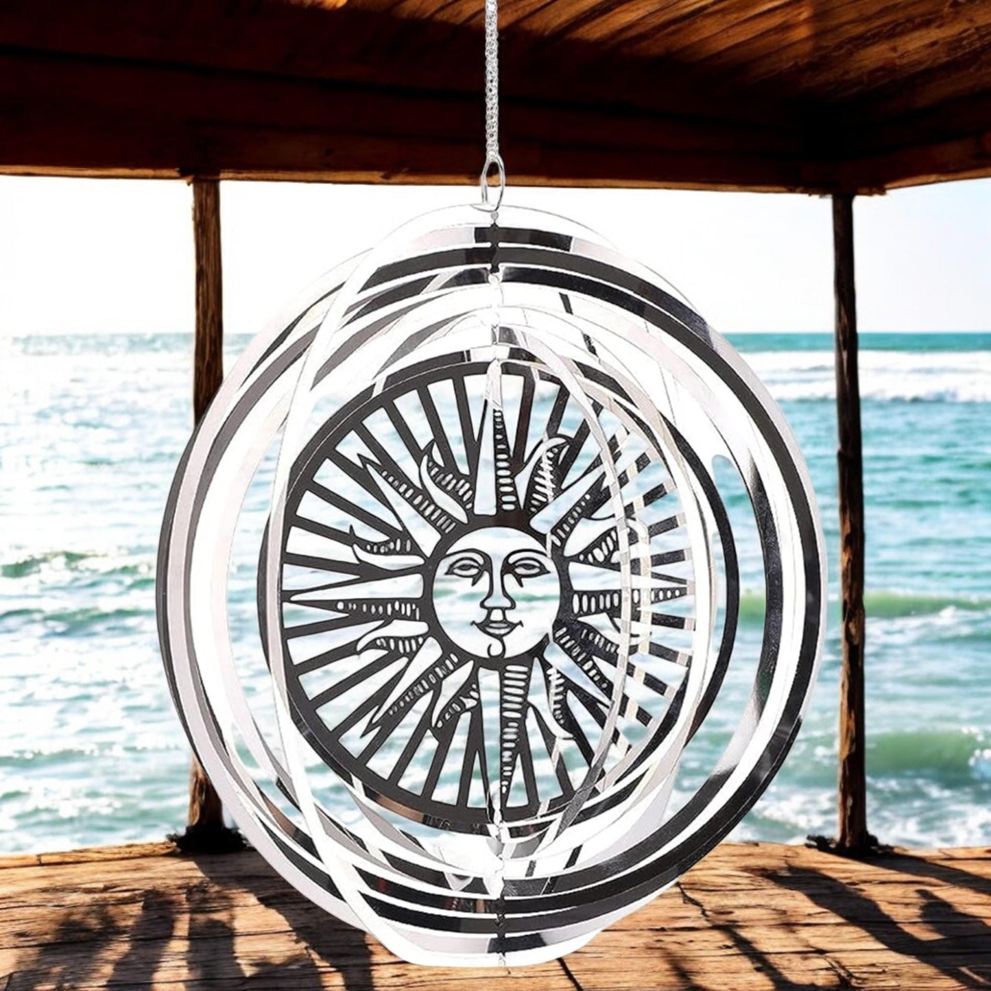 Sun Wind Spinner - Stainless Steel Hanging Garden Décor, Outdoor Metal Art, Solar-Themed Yard Ornament, Kinetic Spinner, Unique Gift