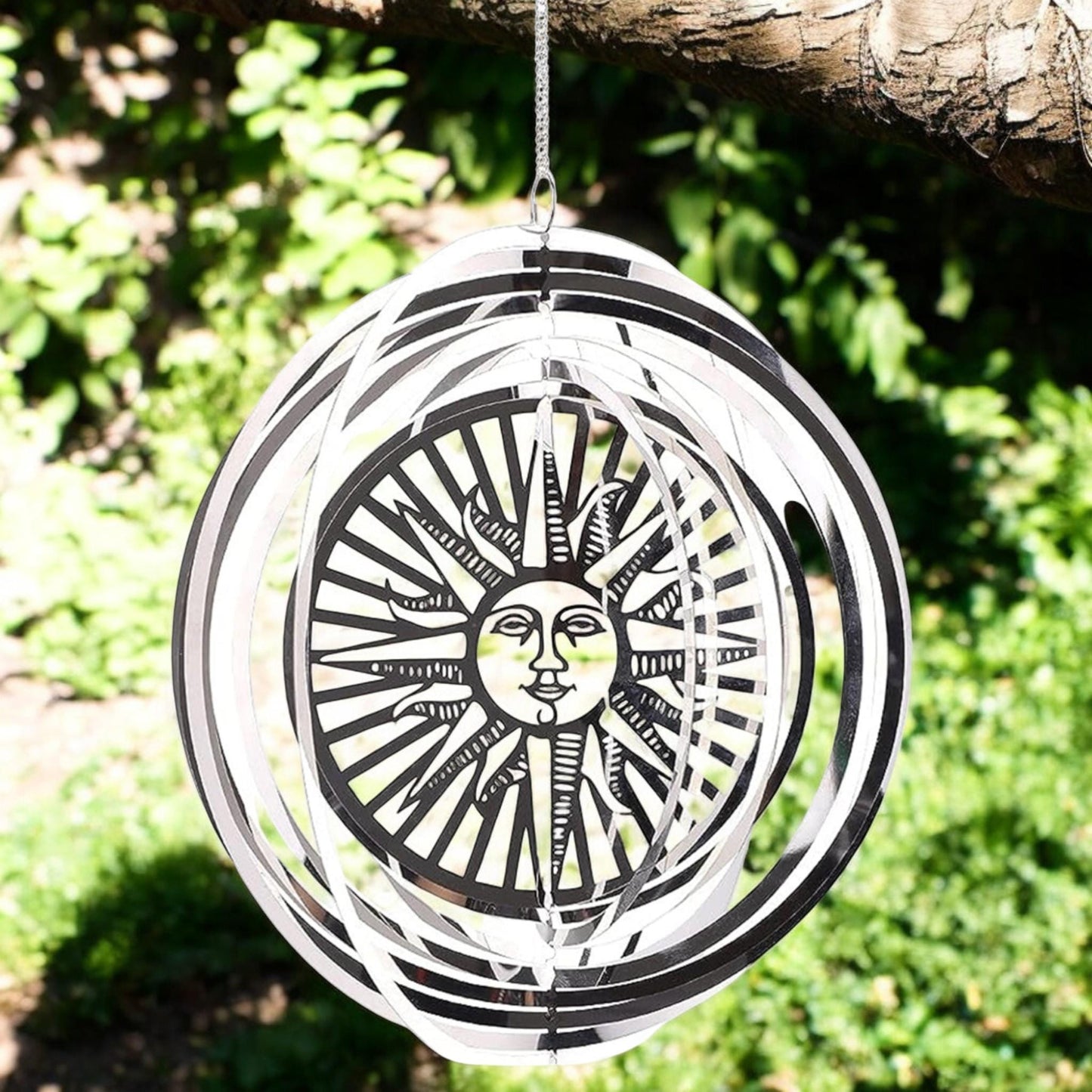 Sun Wind Spinner - Stainless Steel Hanging Garden Décor, Outdoor Metal Art, Solar-Themed Yard Ornament, Kinetic Spinner, Unique Gift