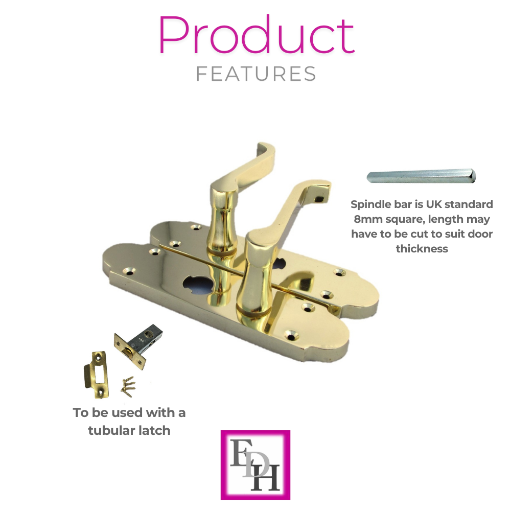Epsom Victorian Scroll Brass Plated Privacy Bathroom, 2 Pairs