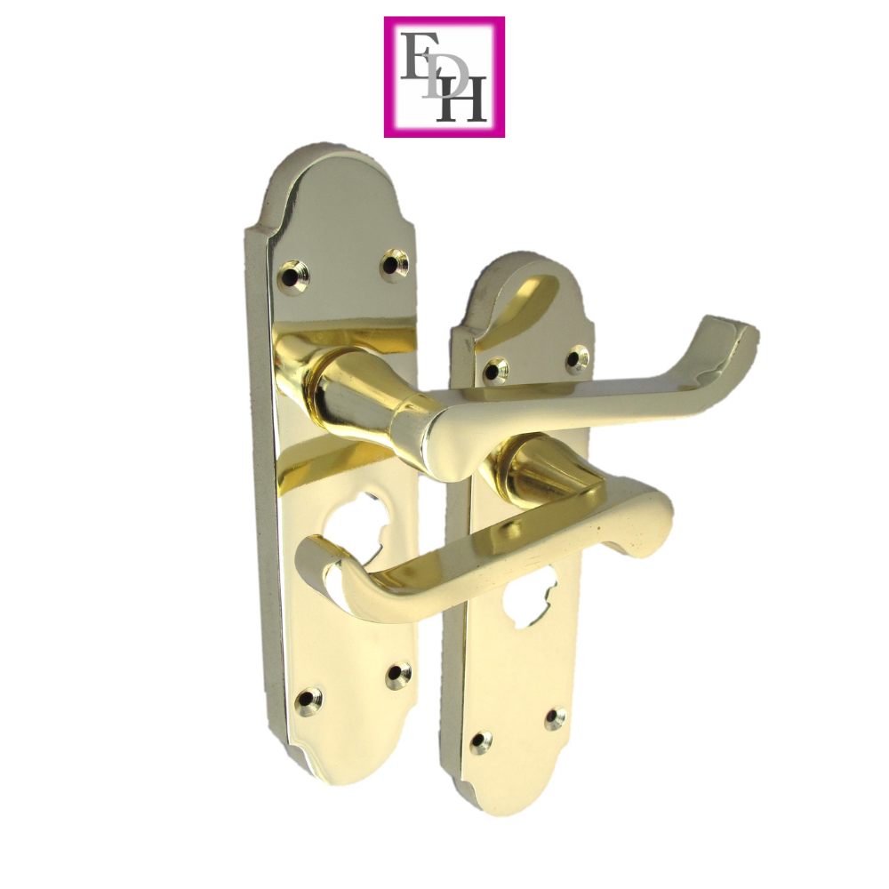 Epsom Victorian Scroll Brass Plated Privacy Bathroom, 2 Pairs