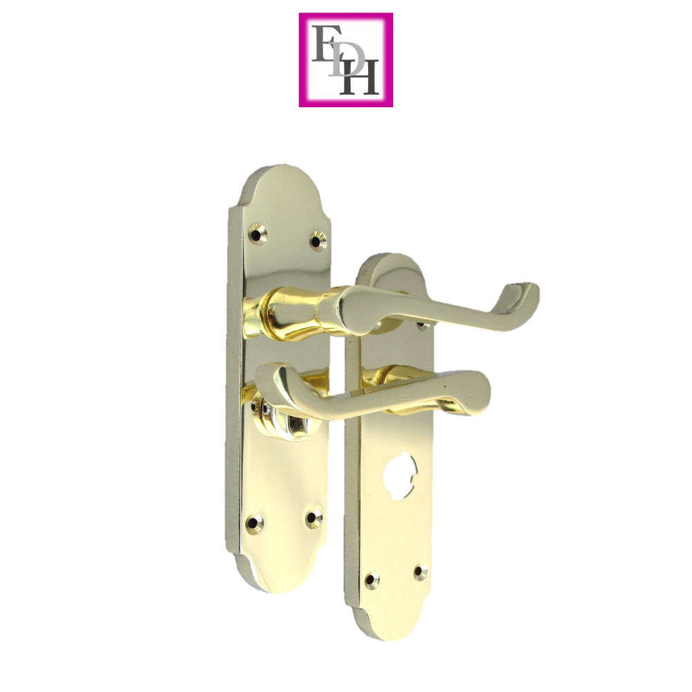 Epsom Victorian Scroll Brass Plated Privacy Bathroom, 2 Pairs