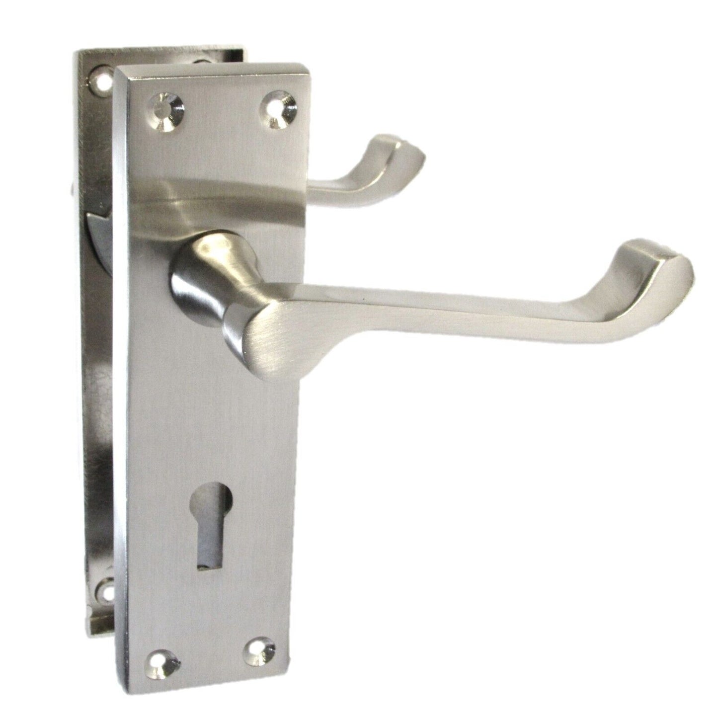 Satin Nickel Victorian Scroll Lock Door Handles + 3 Lever MOTICE SASH Lock x1
