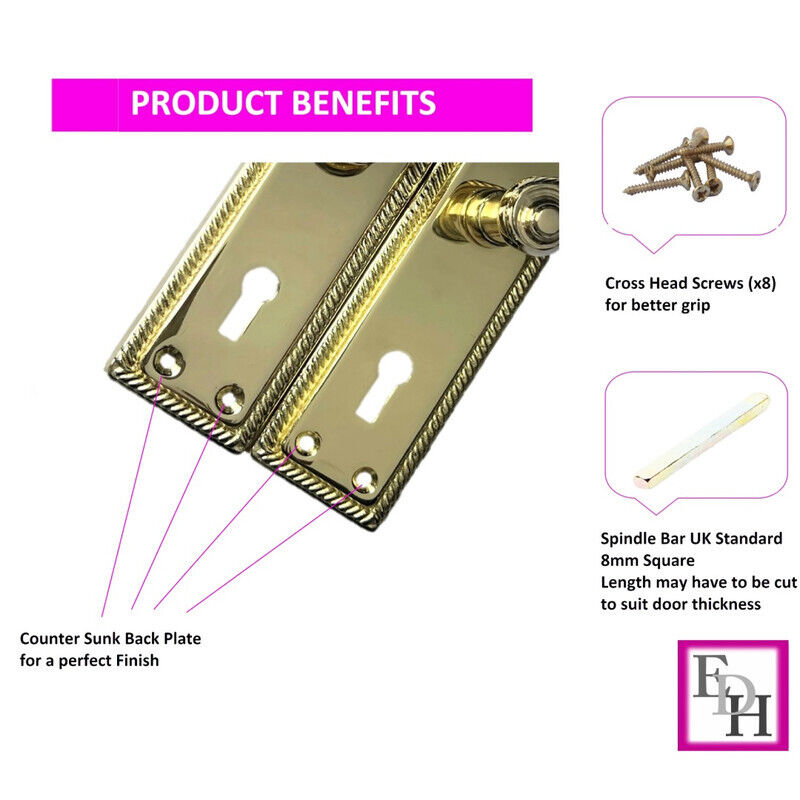 Georgian Style Scroll Brass Finish Door Handles, Internal Door handles 1 Sets.