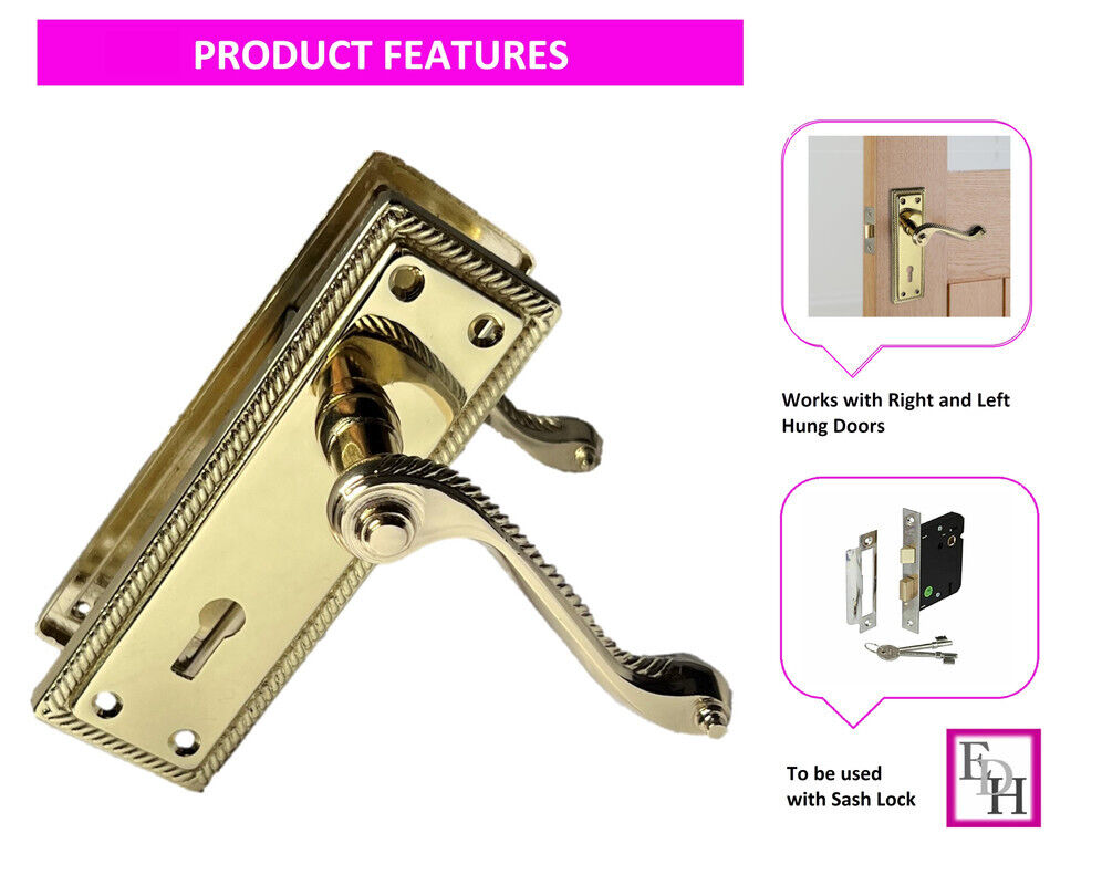 Georgian Style Scroll Brass Finish Door Handles, Internal Door handles 1 Sets.