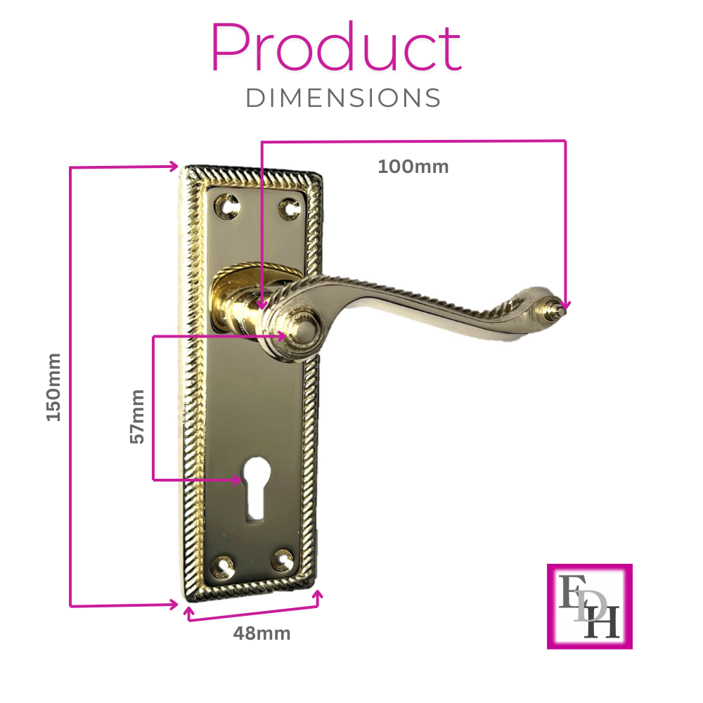 Georgian Style Scroll Brass Finish Door Handles, Internal Door handles 6 Sets.