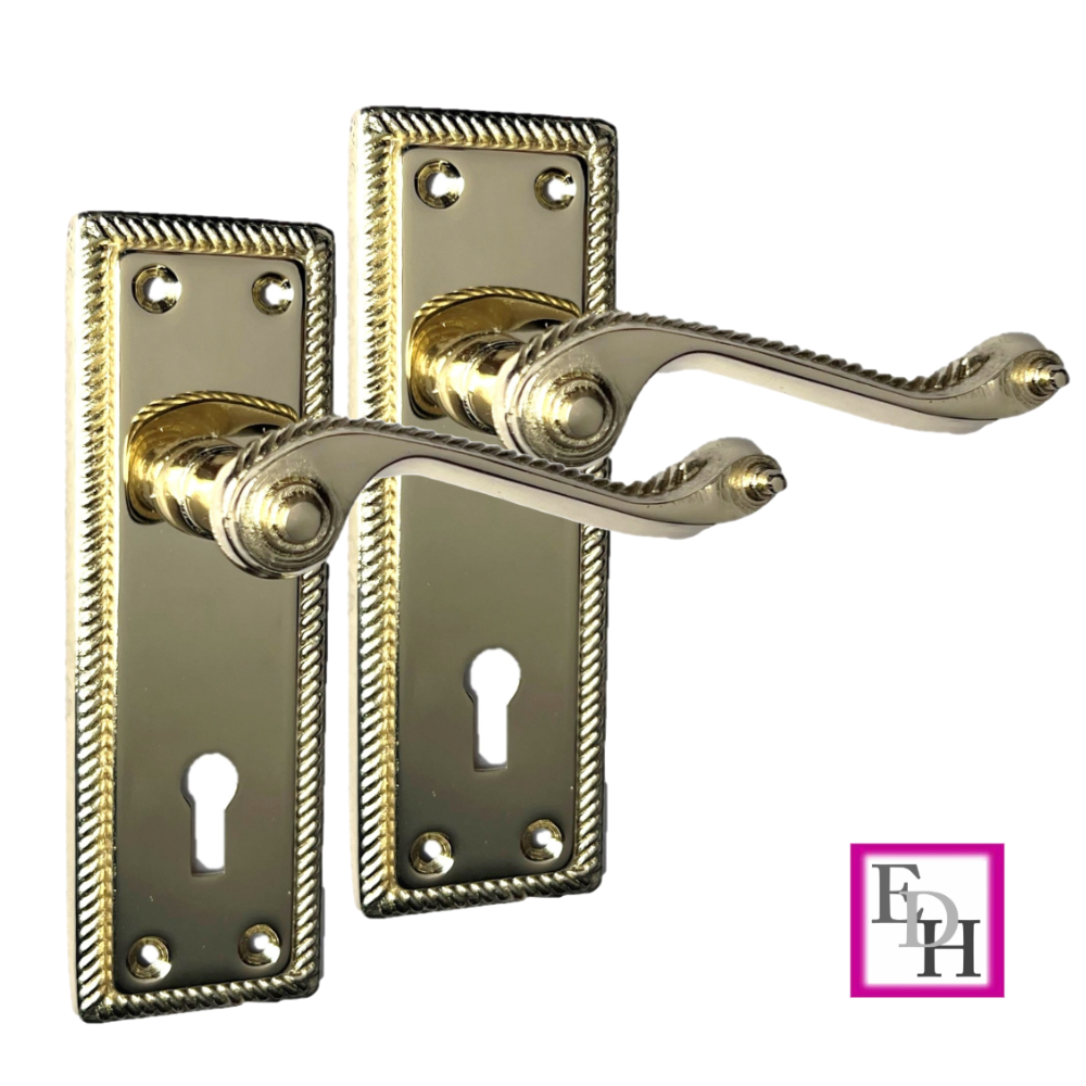 Georgian Style Scroll Brass Finish Door Handles, Internal Door handles 6 Sets.