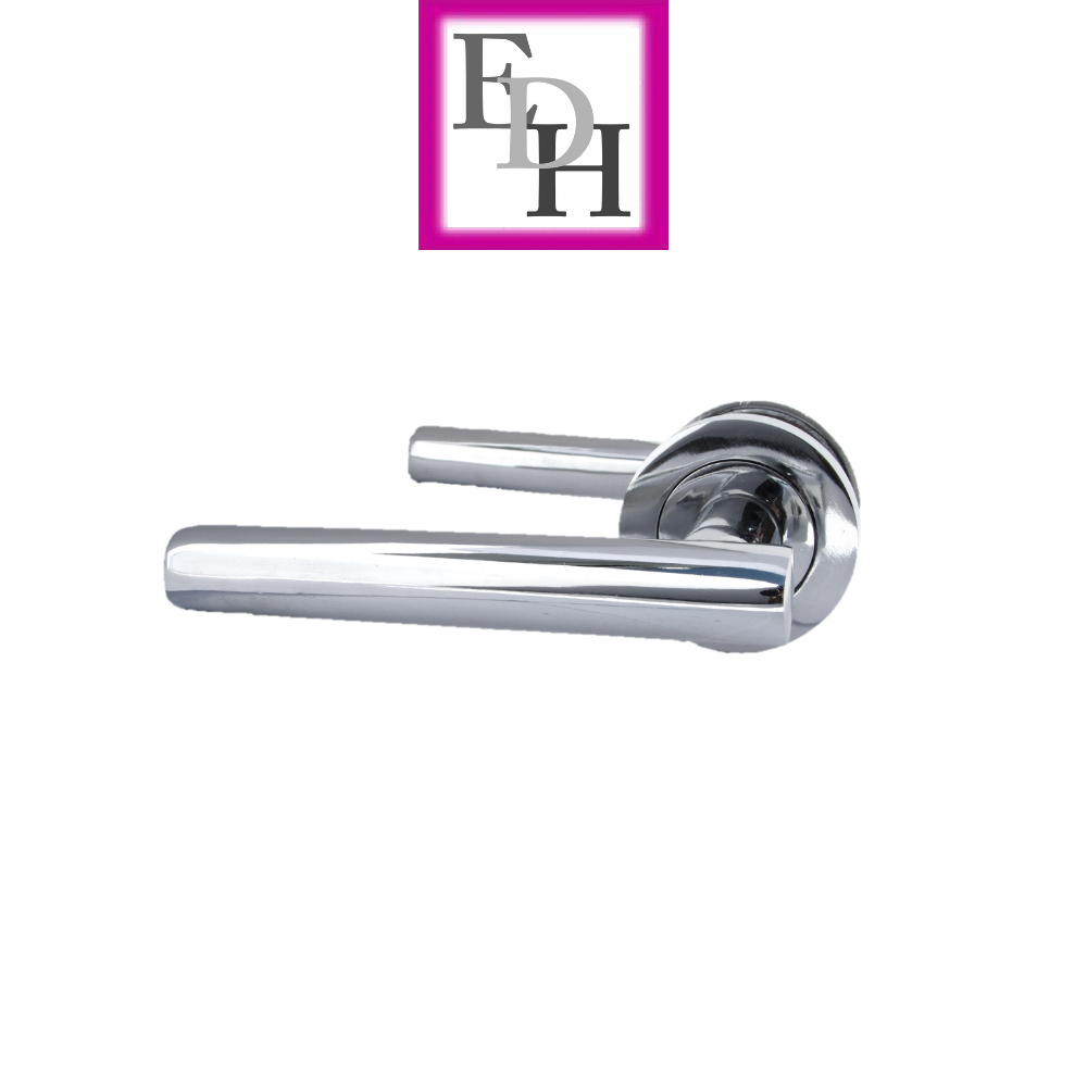 Modern Chrome Straight T-Bar Door Handles with Round Rose + Tubular Latch