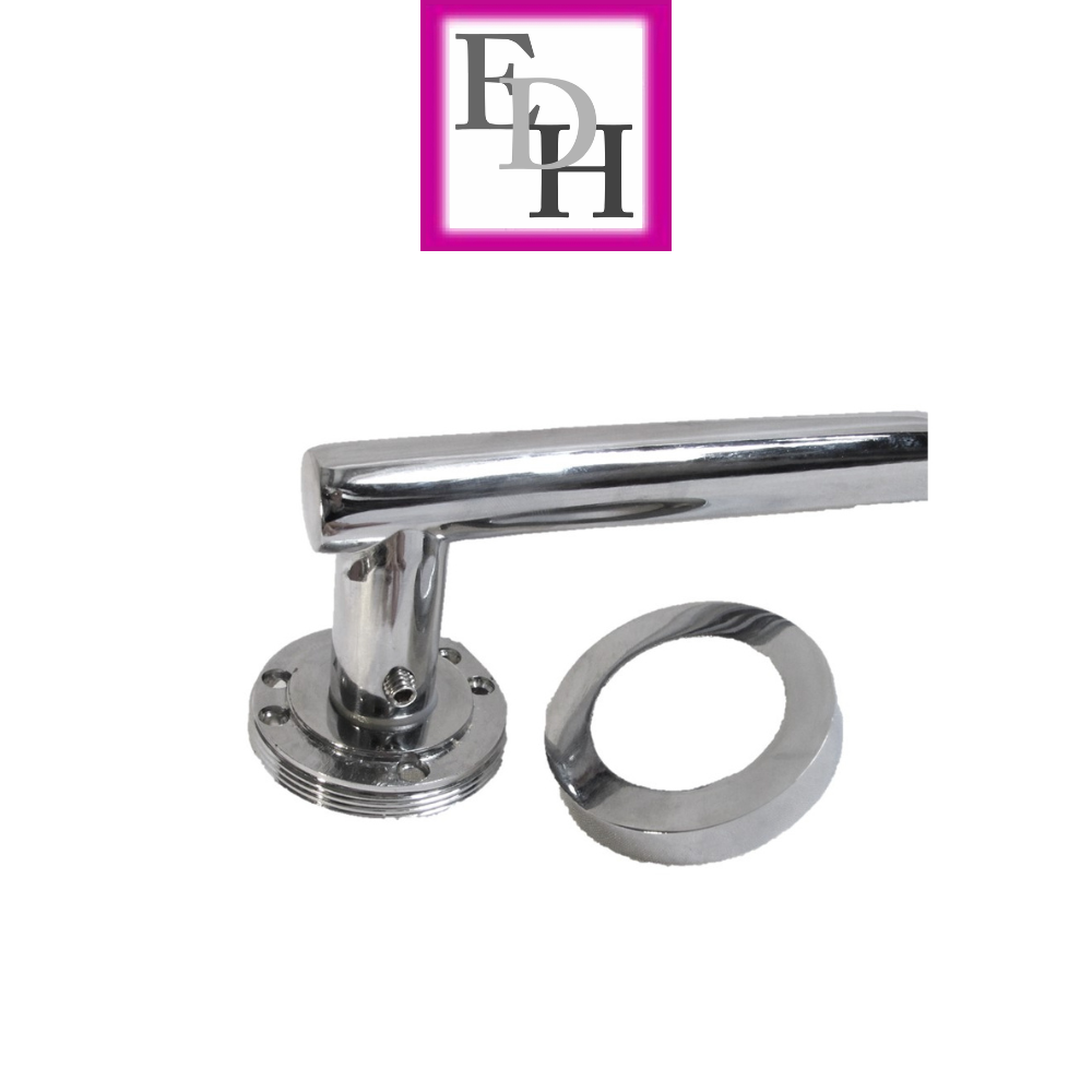 Modern Chrome Straight T-Bar Door Handles with Round Rose + Tubular Latch