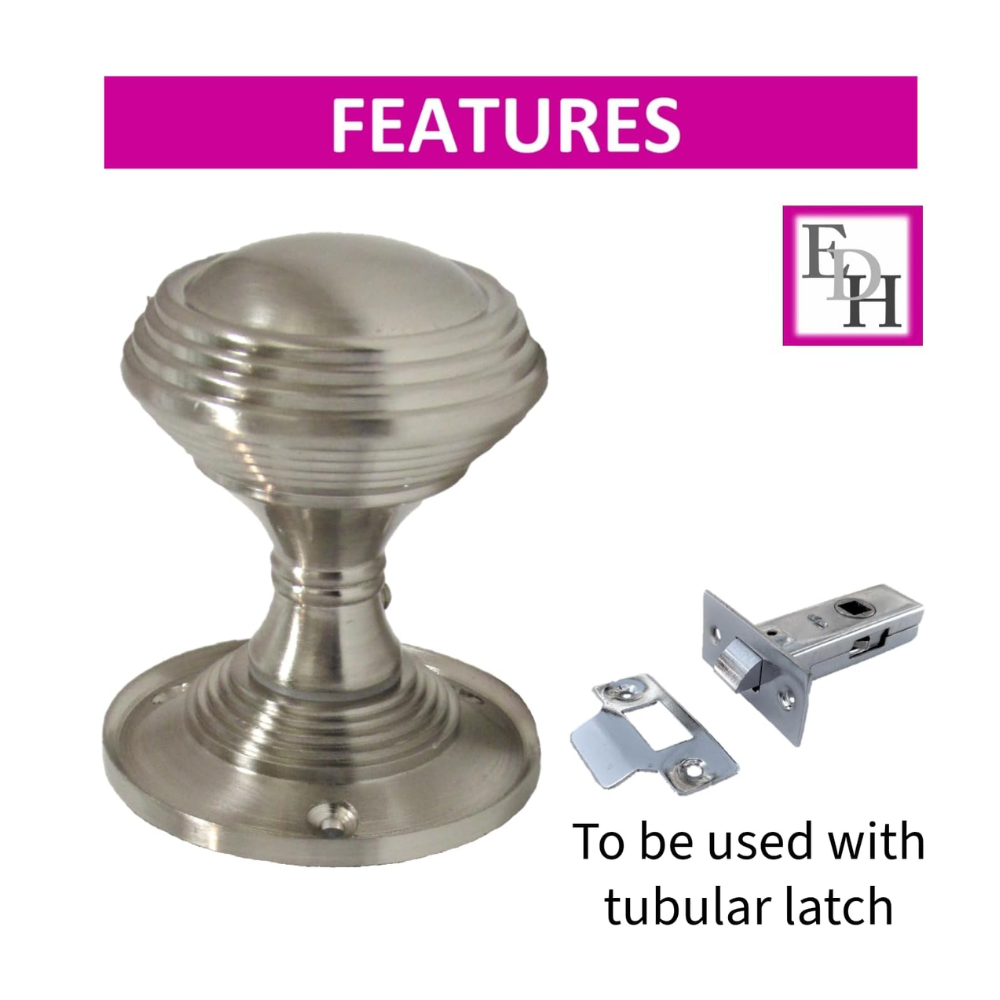 Door Knob Satin Queen Anne Reeded Door Handles LARGE ROSE PLATE