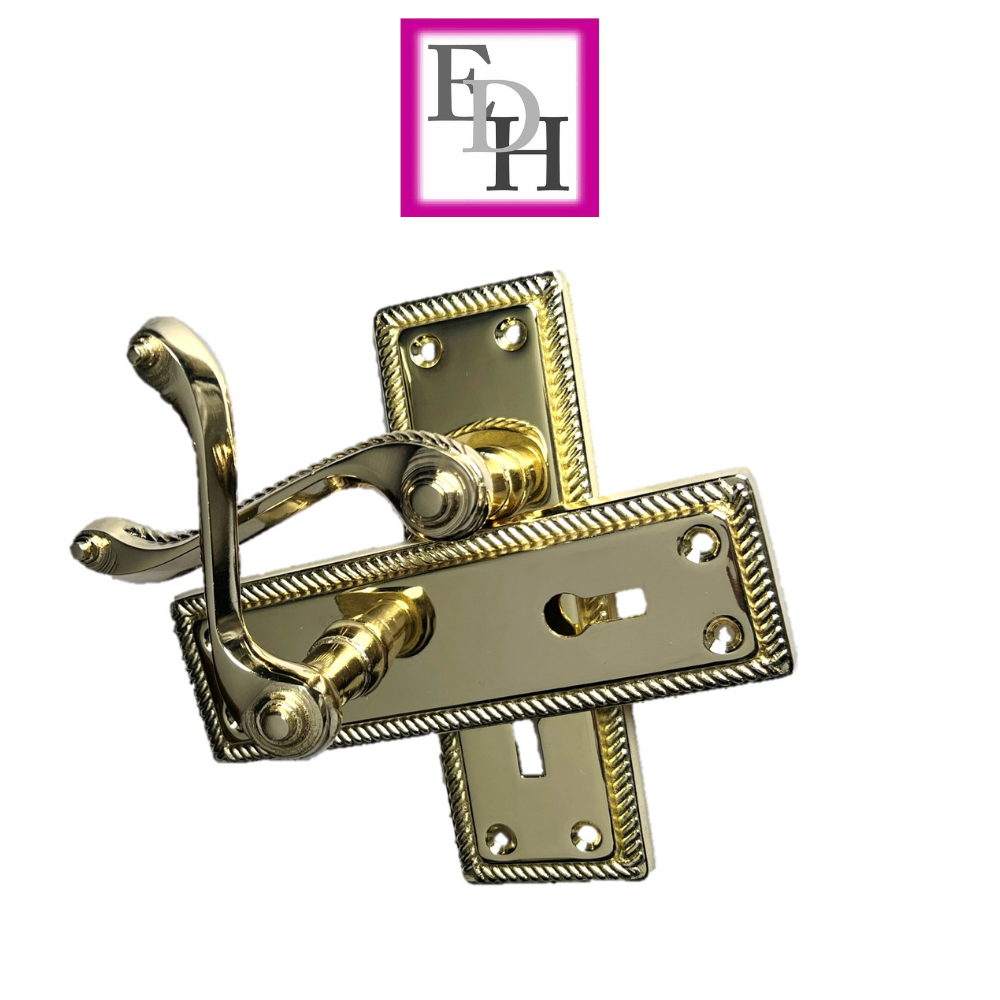 Georgian Style Scroll Brass Finish Door Handles, Internal Door Handles, 4 Pairs