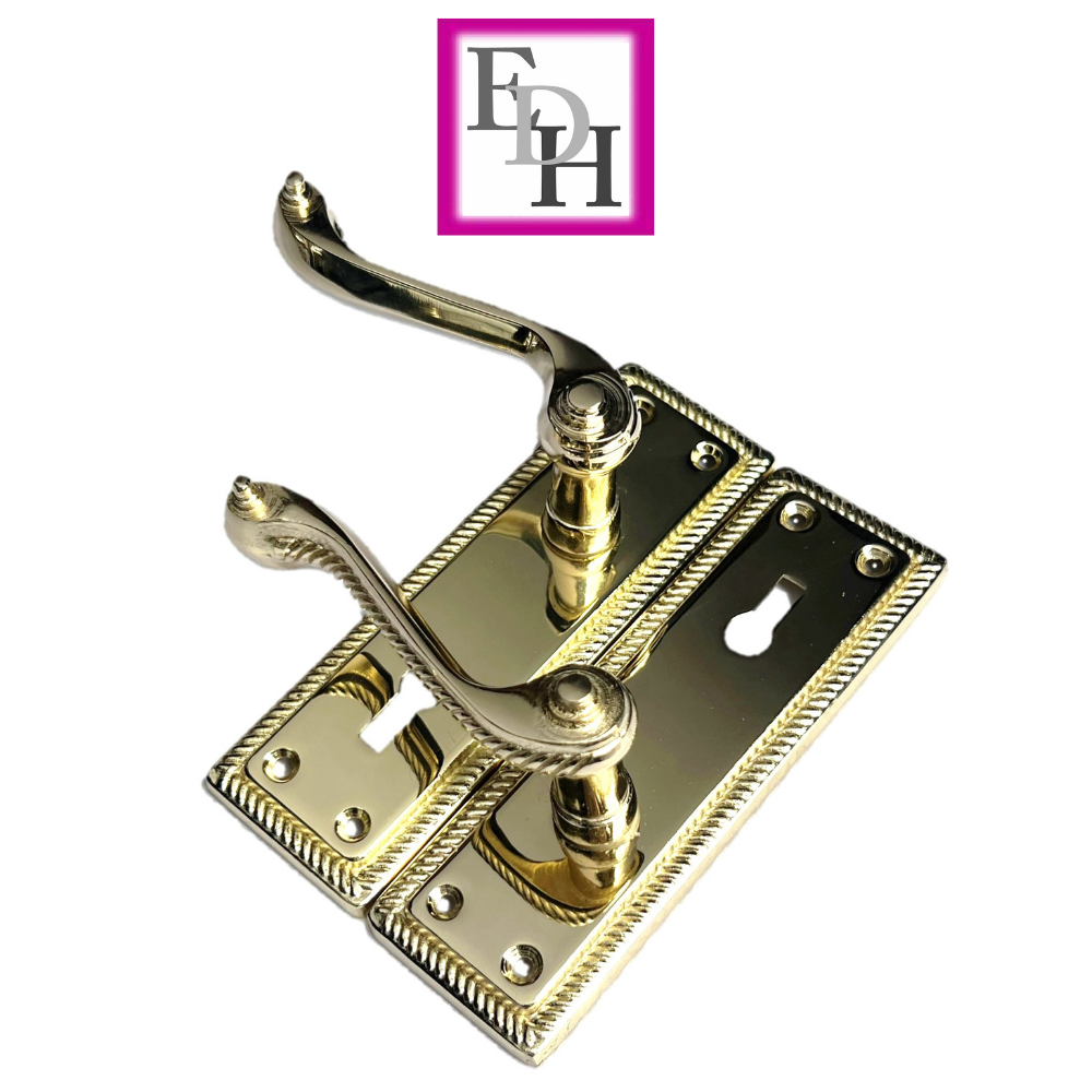 Georgian Style Scroll Brass Finish Door Handles, Internal Door Handles, 4 Pairs