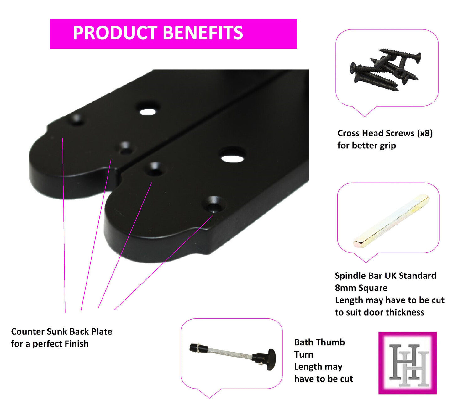 Matt Black Victorian Scroll Bathroom Door Handles With Sash Lock Epsom Pack